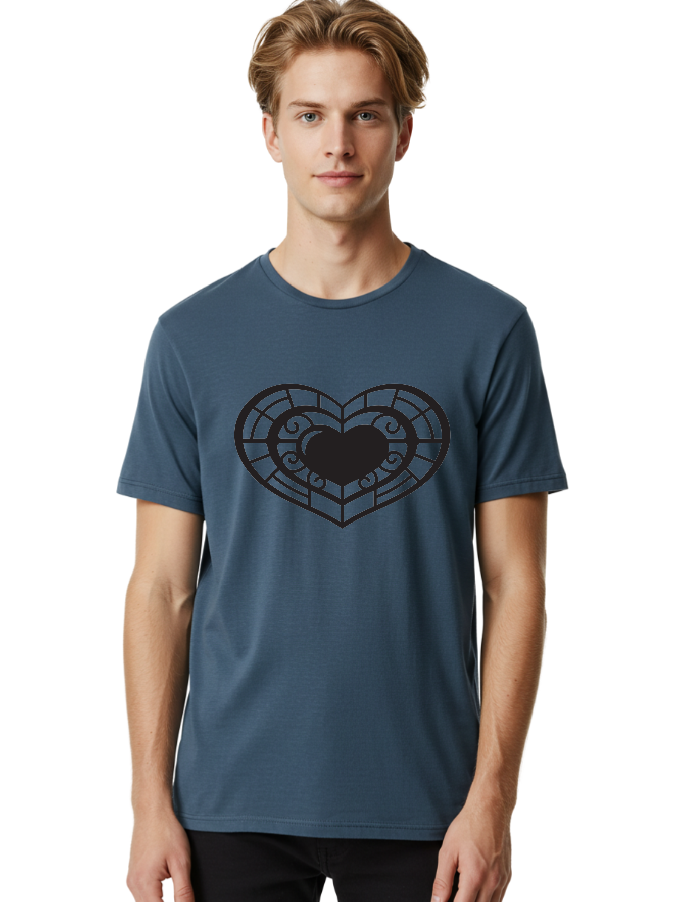 Heart-Design Men'S Graphic Tee, 100% Cotton, Comfortable Casual Summer Wear, Machine Washable, Stained Glass Heart, Decorative Heart, Intricate Design, Heart Silhouette, Ornate Pattern, Swirling Shapes, Love Symbol, Valentines Day Aab274