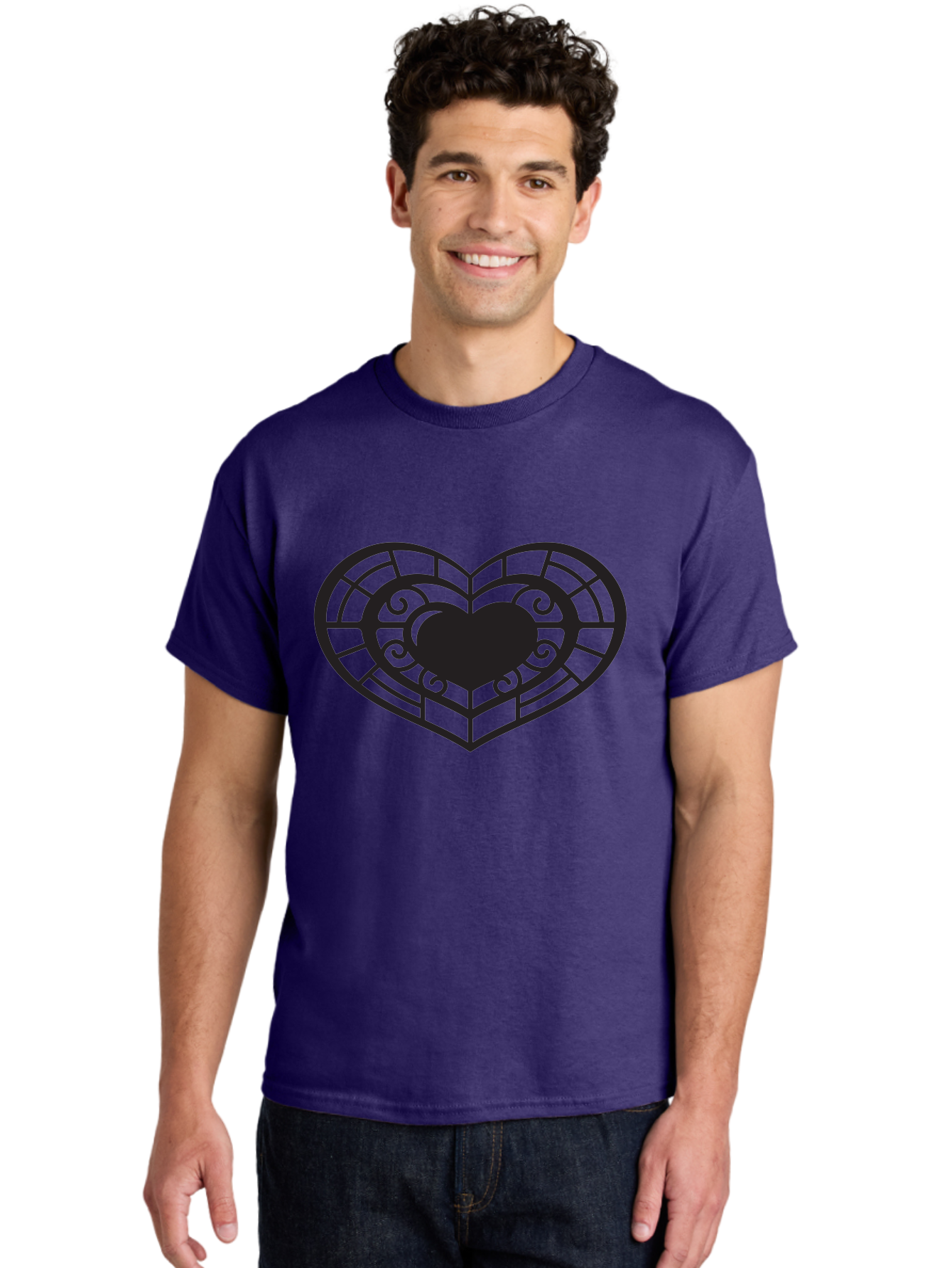 Heart-Design Men'S Graphic Tee, 100% Cotton, Comfortable Casual Summer Wear, Machine Washable, Stained Glass Heart, Decorative Heart, Intricate Design, Heart Silhouette, Ornate Pattern, Swirling Shapes, Love Symbol, Valentines Day Aab274