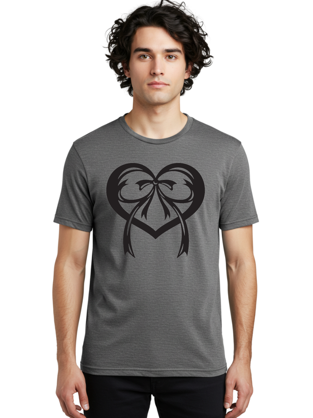 Heart-Graphic Men'S Graphic Tee, 100% Cotton, Comfortable Casual Summer Wear, Machine Washable, Heart Shape, Ribbon Bow, Heart Symbol, Love Sign, Valentine'S Day, Decorative Heart, Black Silhouette, Ribbon Design, Heart Decoration Aab276