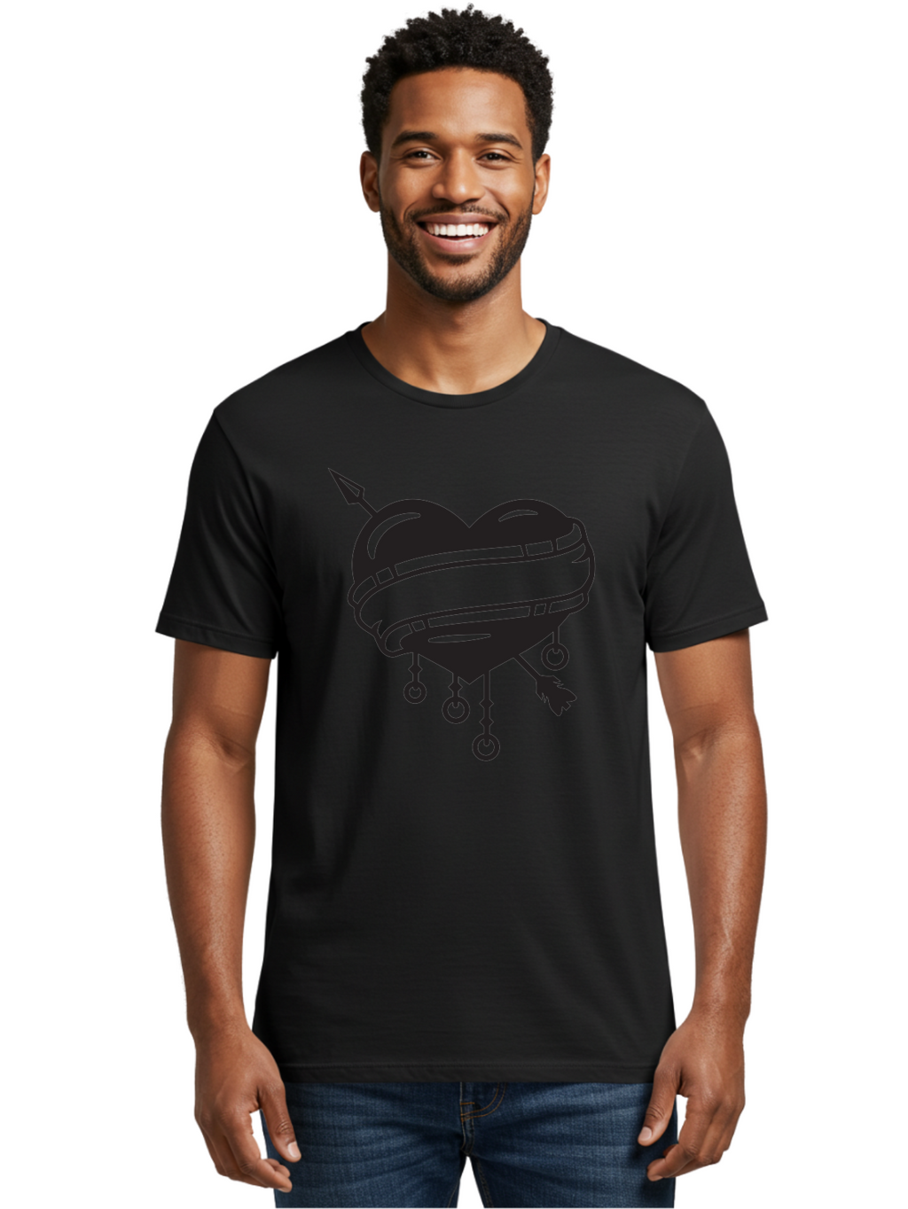 Heart-With-Arrow Men'S Graphic Tee, 100% Cotton, Comfortable Casual Summer Wear, Machine Washable, Heart With Arrow, Bound Heart, Symbolic Heart, Tattoo Art, Heart Design, Symbolic Love, Heart With Bindings Aab277