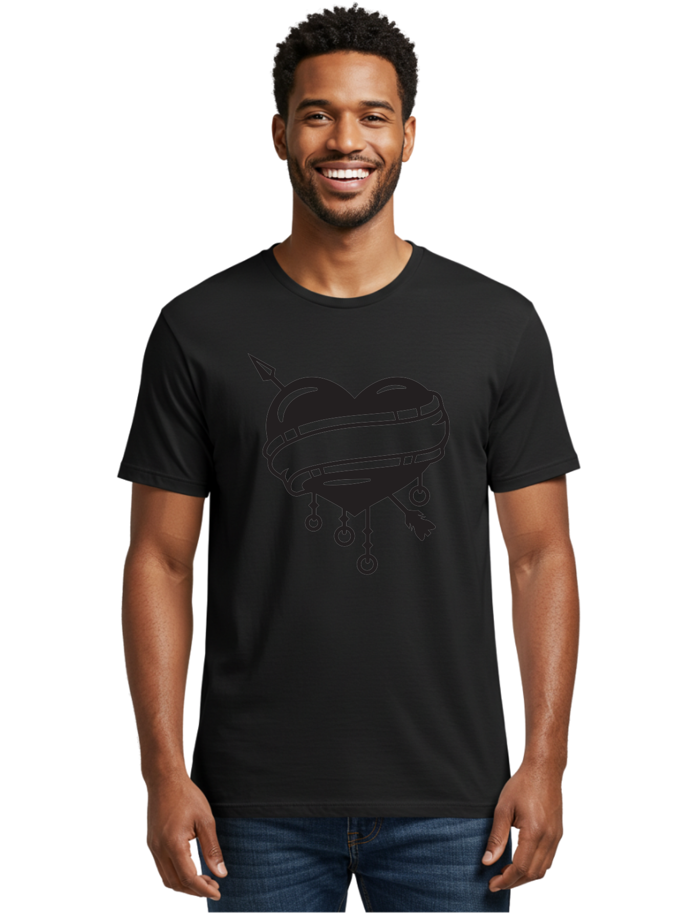 Heart-With-Arrow Men'S Graphic Tee, 100% Cotton, Comfortable Casual Summer Wear, Machine Washable, Heart With Arrow, Bound Heart, Symbolic Heart, Tattoo Art, Heart Design, Symbolic Love, Heart With Bindings Aab277