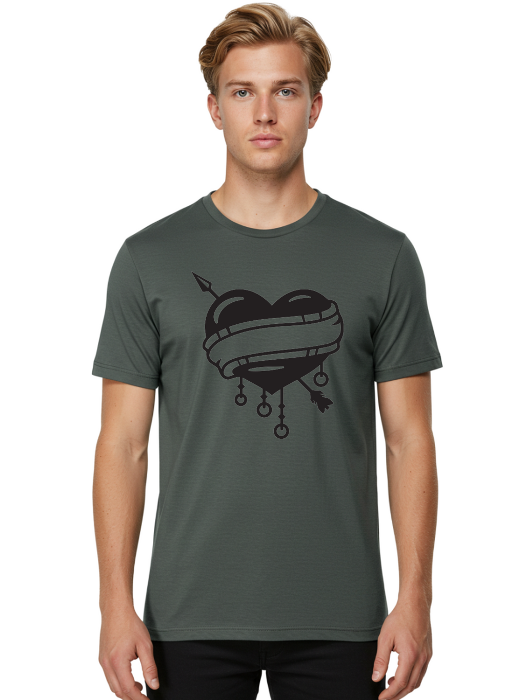 Heart-With-Arrow Men'S Graphic Tee, 100% Cotton, Comfortable Casual Summer Wear, Machine Washable, Heart With Arrow, Bound Heart, Symbolic Heart, Tattoo Art, Heart Design, Symbolic Love, Heart With Bindings Aab277