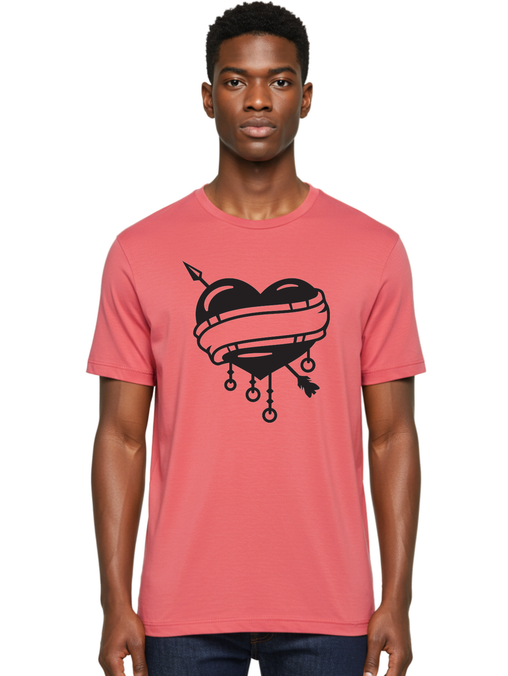 Heart-With-Arrow Men'S Graphic Tee, 100% Cotton, Comfortable Casual Summer Wear, Machine Washable, Heart With Arrow, Bound Heart, Symbolic Heart, Tattoo Art, Heart Design, Symbolic Love, Heart With Bindings Aab277