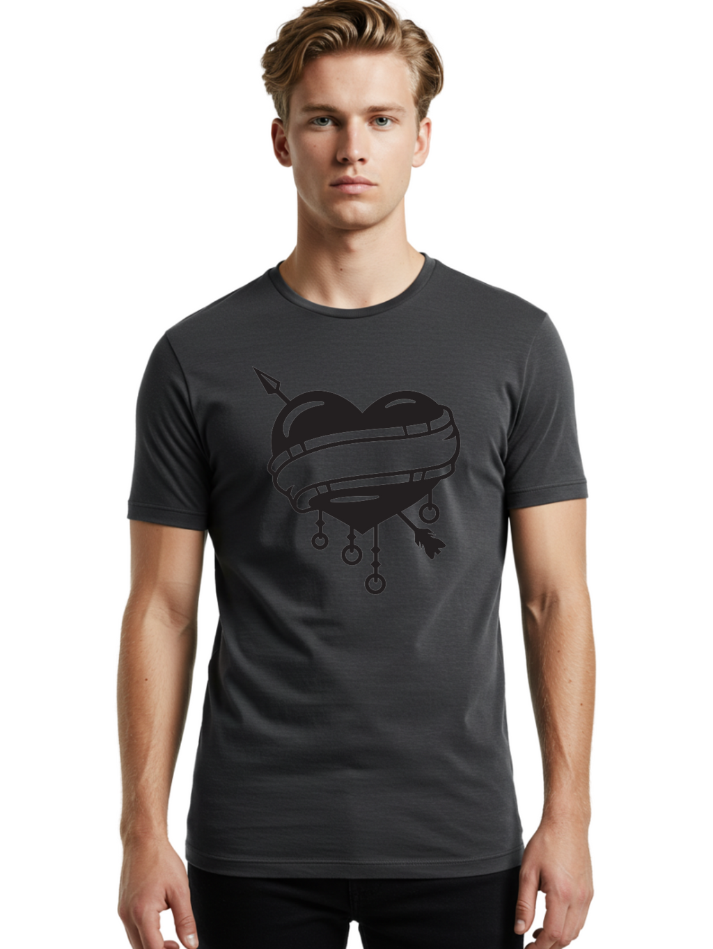 Heart-With-Arrow Men'S Graphic Tee, 100% Cotton, Comfortable Casual Summer Wear, Machine Washable, Heart With Arrow, Bound Heart, Symbolic Heart, Tattoo Art, Heart Design, Symbolic Love, Heart With Bindings Aab277