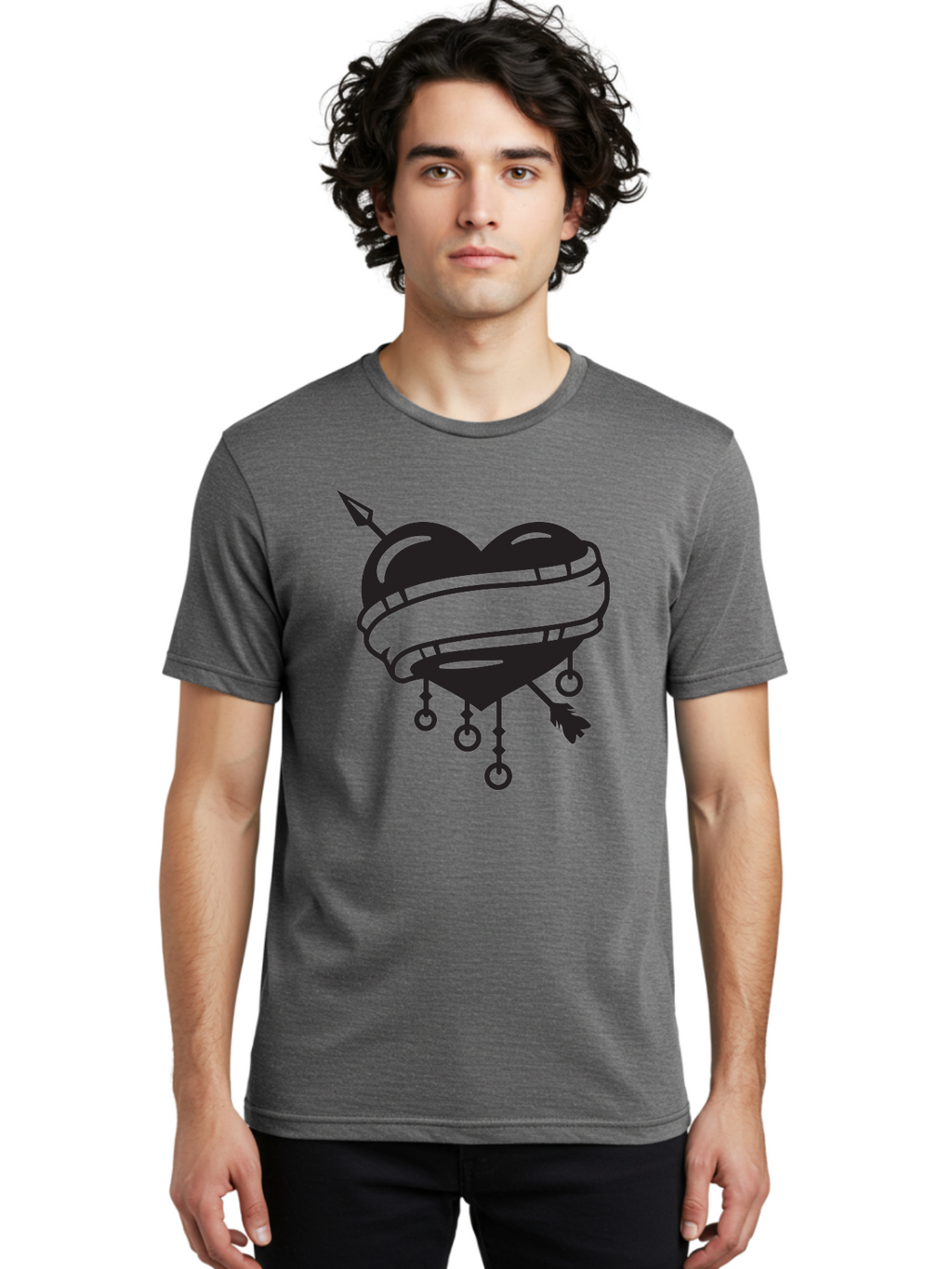 Heart-With-Arrow Men'S Graphic Tee, 100% Cotton, Comfortable Casual Summer Wear, Machine Washable, Heart With Arrow, Bound Heart, Symbolic Heart, Tattoo Art, Heart Design, Symbolic Love, Heart With Bindings Aab277