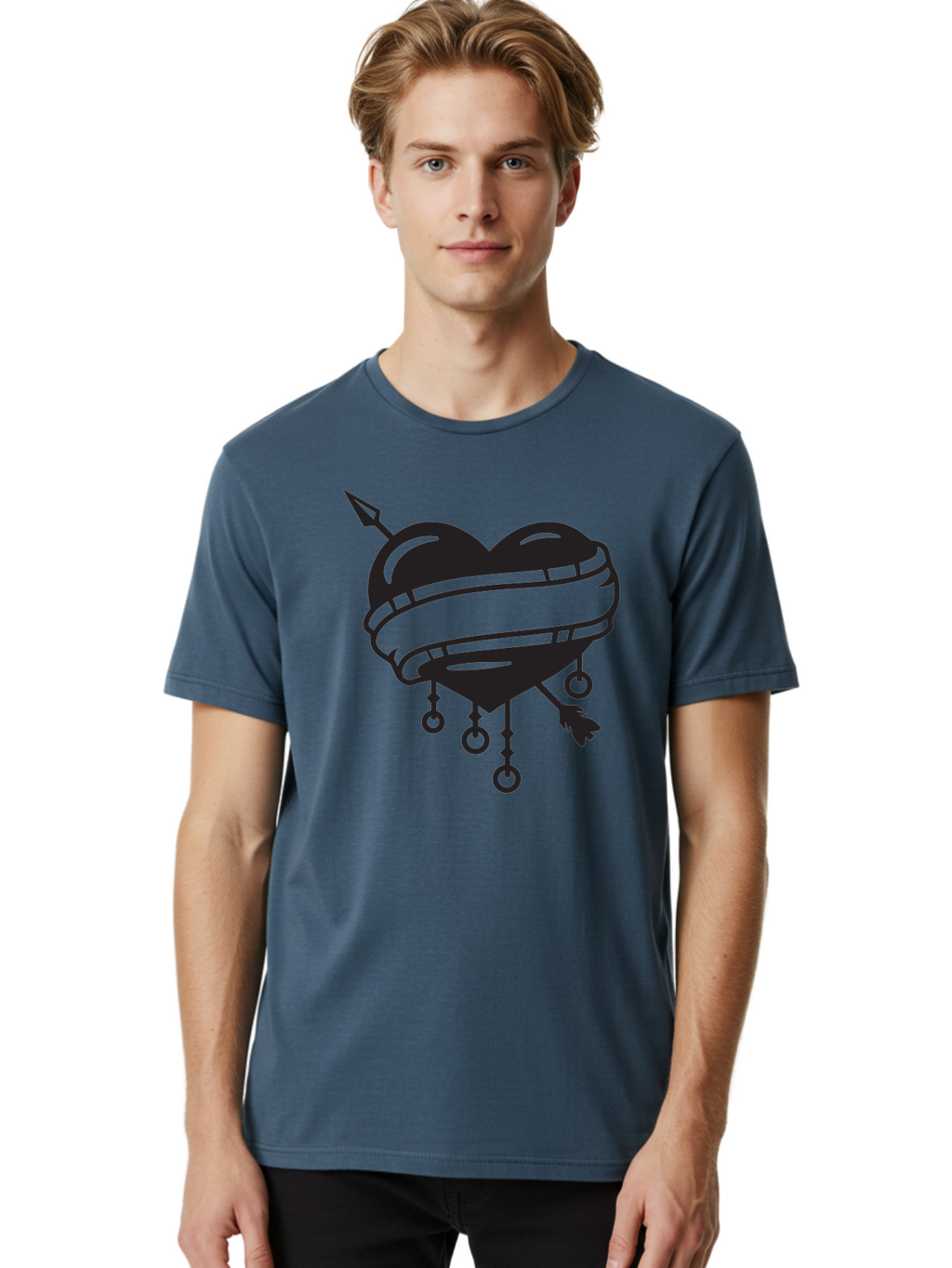 Heart-With-Arrow Men'S Graphic Tee, 100% Cotton, Comfortable Casual Summer Wear, Machine Washable, Heart With Arrow, Bound Heart, Symbolic Heart, Tattoo Art, Heart Design, Symbolic Love, Heart With Bindings Aab277