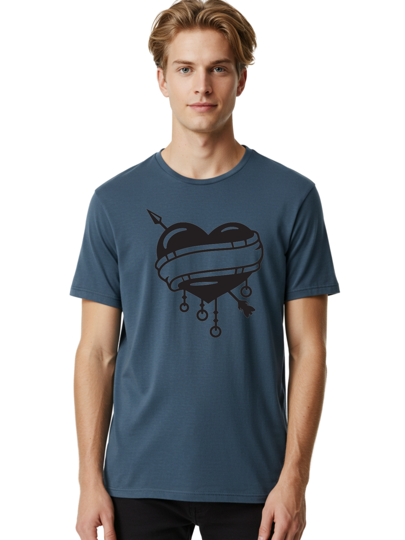 Heart-With-Arrow Men'S Graphic Tee, 100% Cotton, Comfortable Casual Summer Wear, Machine Washable, Heart With Arrow, Bound Heart, Symbolic Heart, Tattoo Art, Heart Design, Symbolic Love, Heart With Bindings Aab277