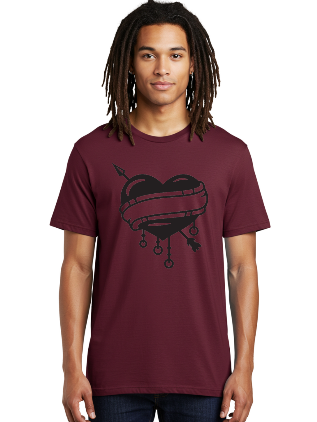 Heart-With-Arrow Men'S Graphic Tee, 100% Cotton, Comfortable Casual Summer Wear, Machine Washable, Heart With Arrow, Bound Heart, Symbolic Heart, Tattoo Art, Heart Design, Symbolic Love, Heart With Bindings Aab277