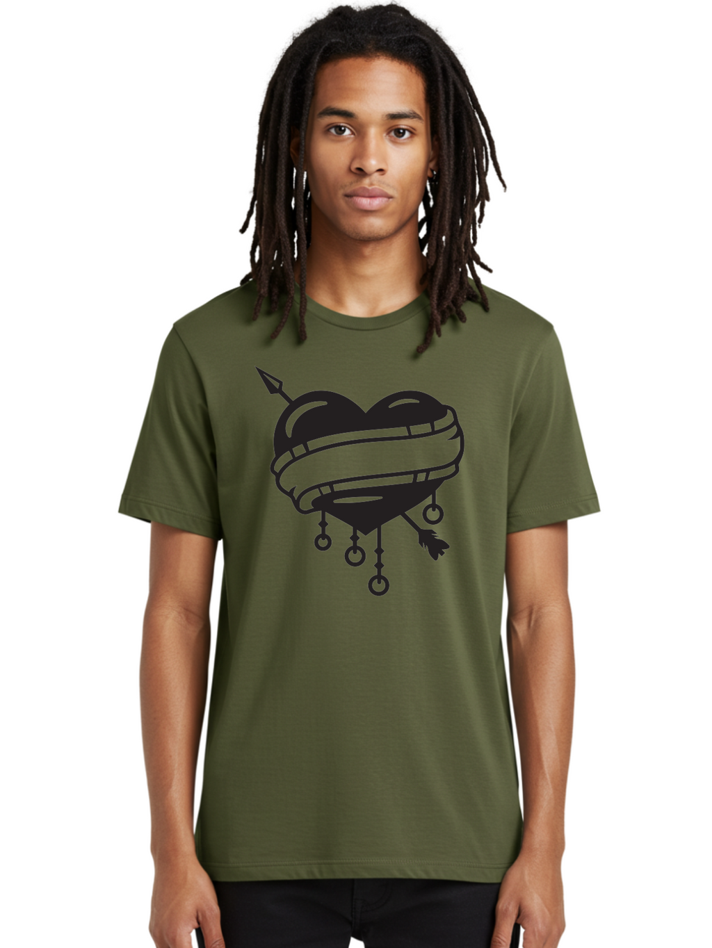 Heart-With-Arrow Men'S Graphic Tee, 100% Cotton, Comfortable Casual Summer Wear, Machine Washable, Heart With Arrow, Bound Heart, Symbolic Heart, Tattoo Art, Heart Design, Symbolic Love, Heart With Bindings Aab277