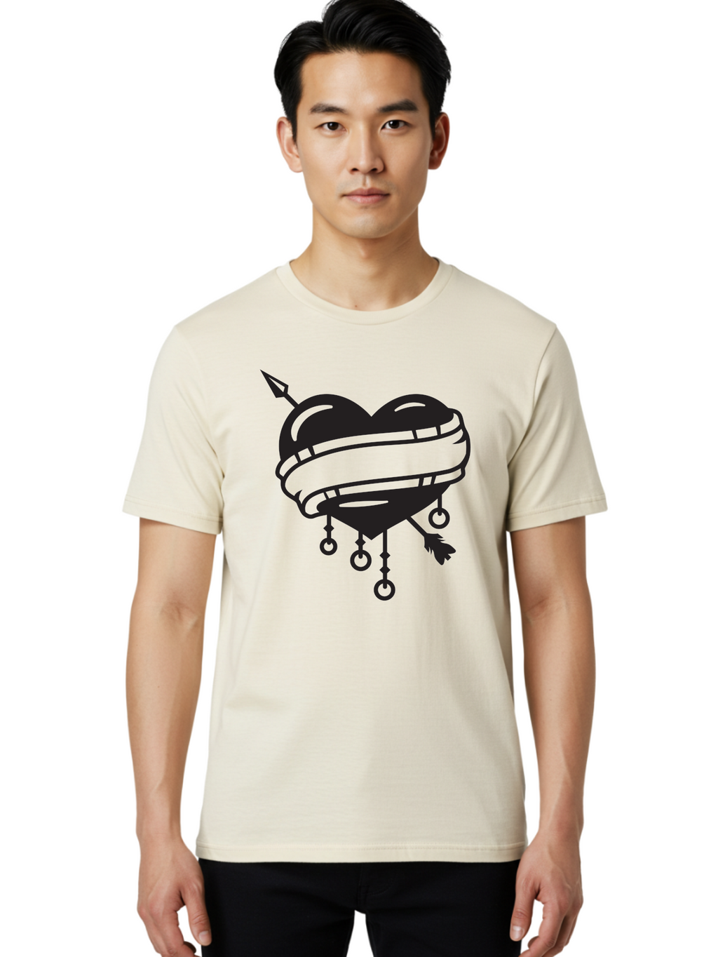 Heart-With-Arrow Men'S Graphic Tee, 100% Cotton, Comfortable Casual Summer Wear, Machine Washable, Heart With Arrow, Bound Heart, Symbolic Heart, Tattoo Art, Heart Design, Symbolic Love, Heart With Bindings Aab277