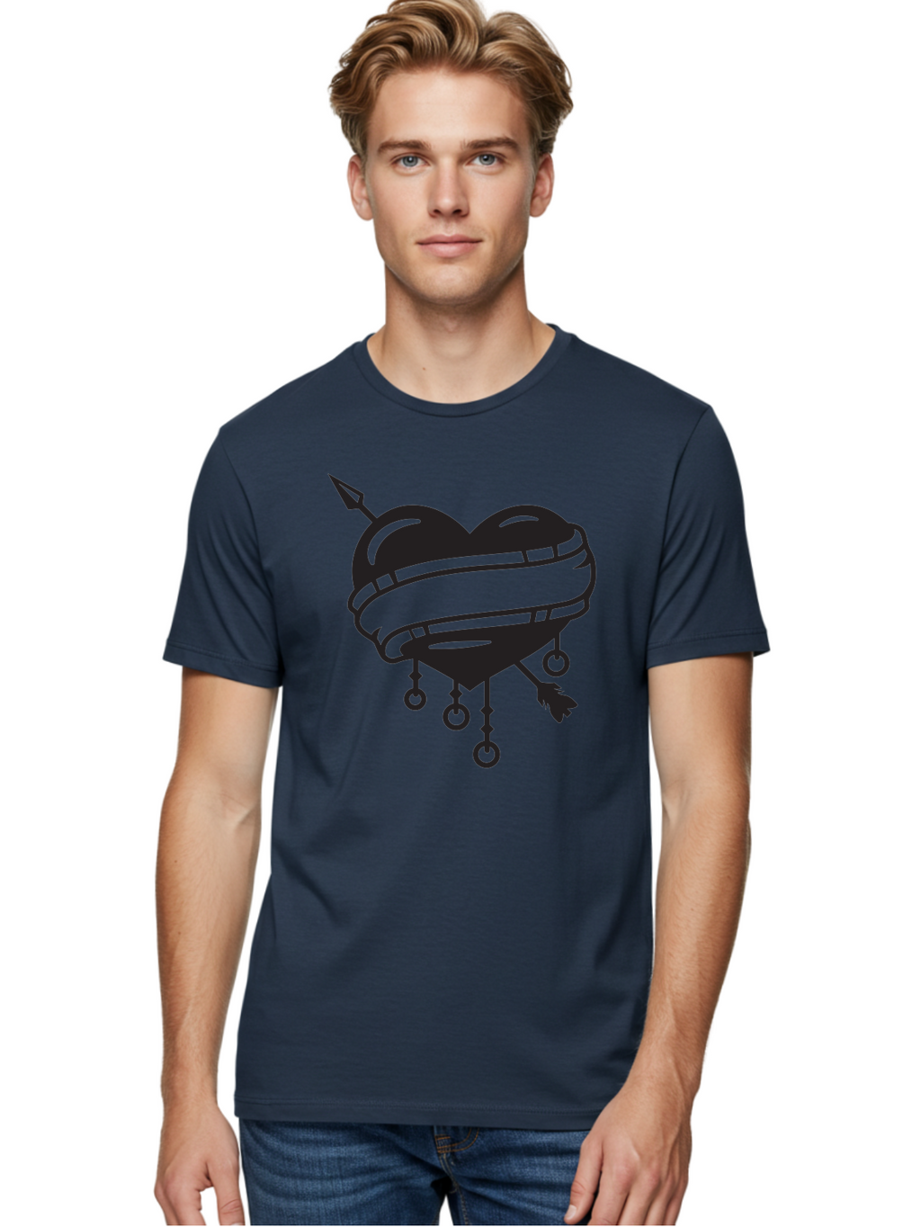 Heart-With-Arrow Men'S Graphic Tee, 100% Cotton, Comfortable Casual Summer Wear, Machine Washable, Heart With Arrow, Bound Heart, Symbolic Heart, Tattoo Art, Heart Design, Symbolic Love, Heart With Bindings Aab277