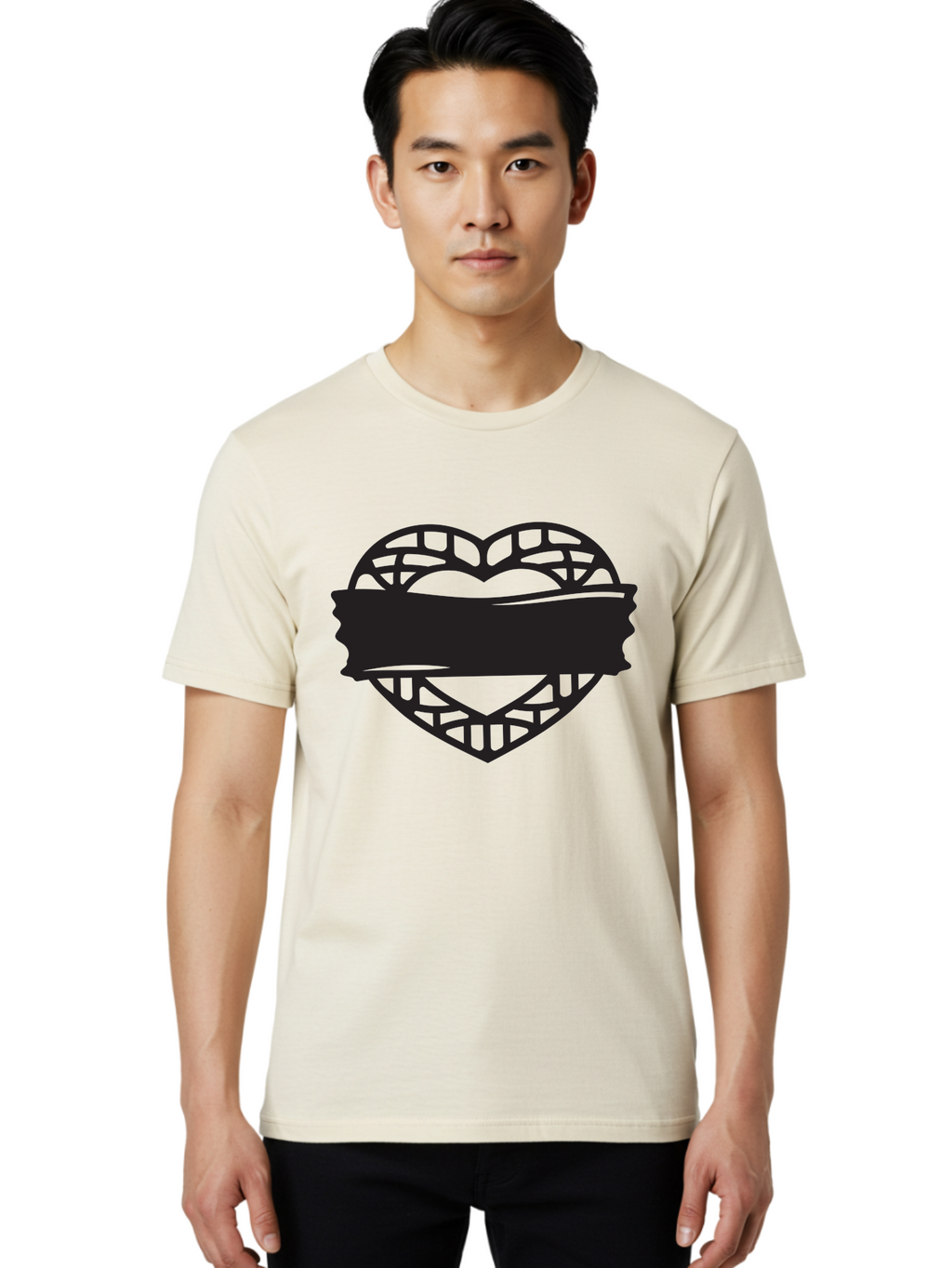 Heart-With-Duct-Tape Men'S Graphic Tee, 100% Cotton, Comfortable Casual Summer Wear, Machine Washable, Heart Shape, Intricate Design, Muzzled Heart, Love Symbol, Decorative Art, Symbolic Representation, Heart Pattern Aab281