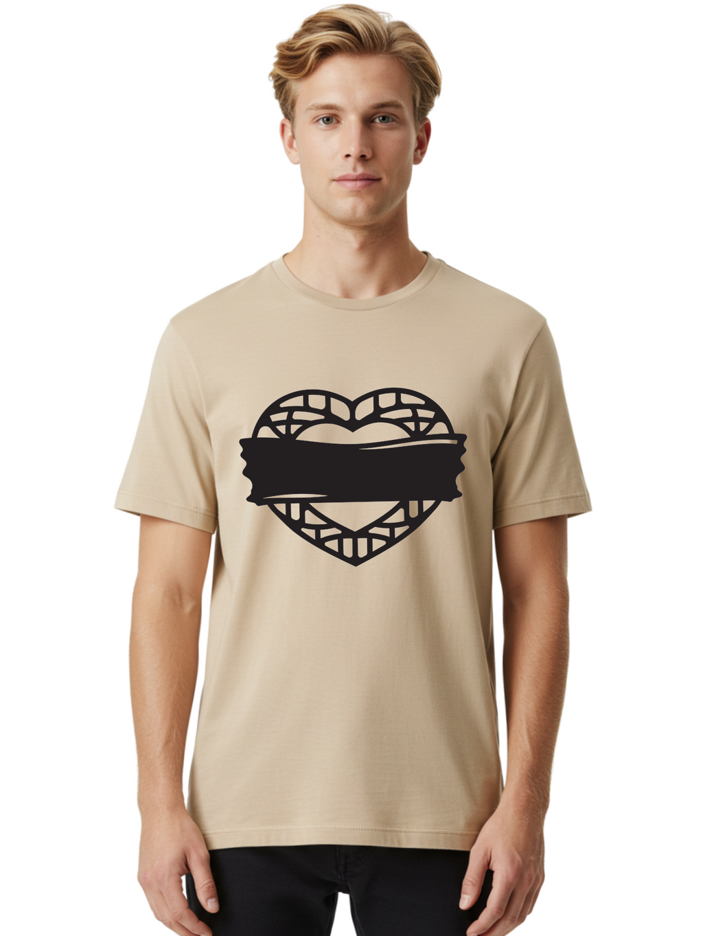 Heart-With-Duct-Tape Men'S Graphic Tee, 100% Cotton, Comfortable Casual Summer Wear, Machine Washable, Heart Shape, Intricate Design, Muzzled Heart, Love Symbol, Decorative Art, Symbolic Representation, Heart Pattern Aab281