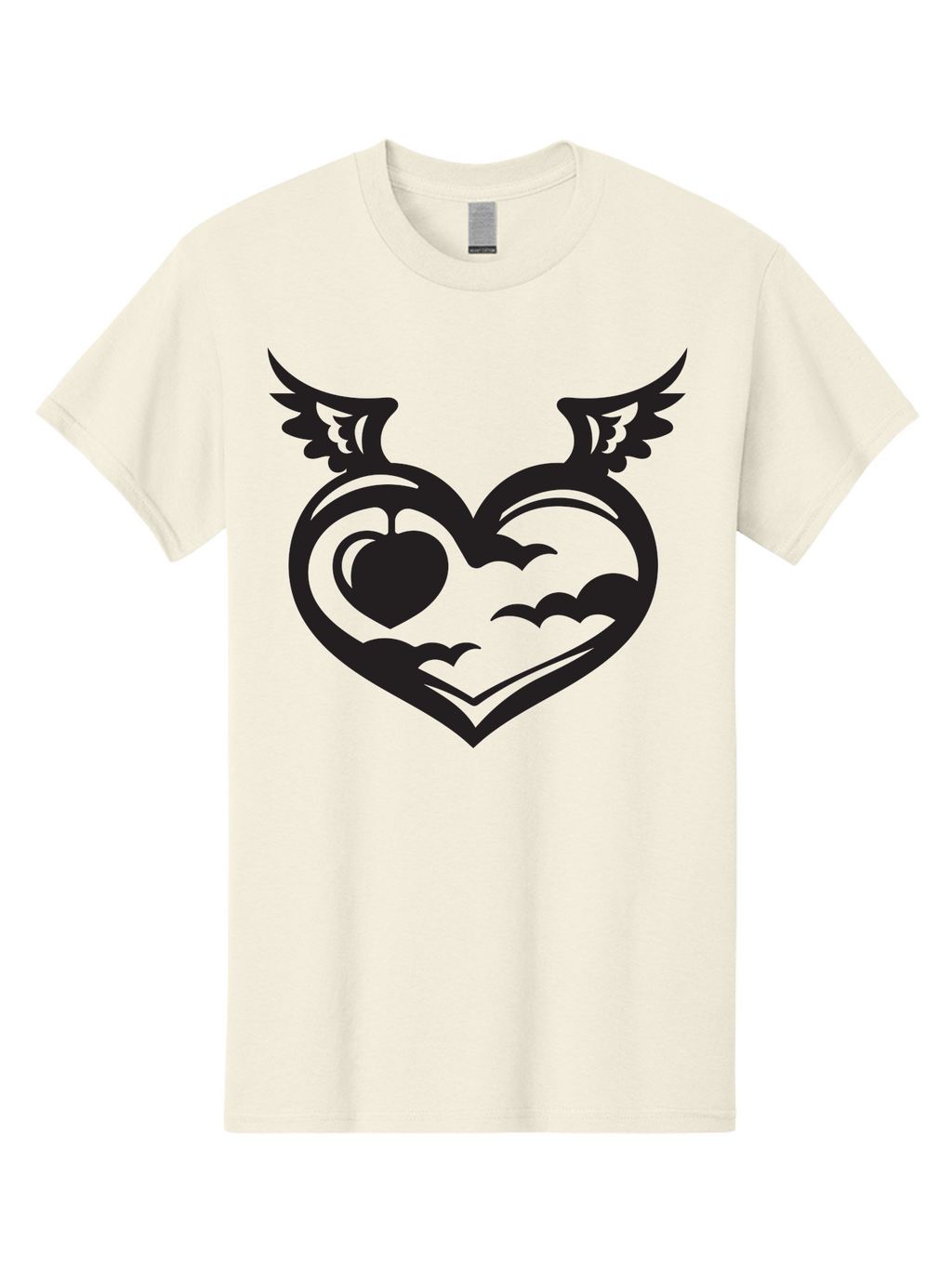 Heart-With-Wings-And-Apple Men'S Graphic Tee, 100% Cotton, Comfortable Casual Summer Wear, Machine Washable, Winged Heart Symbol, Heart With Wings, Apple Inside Heart, Symbolic Artwork, Tattoo Design, Love Icon, Heart Icon, Aab286