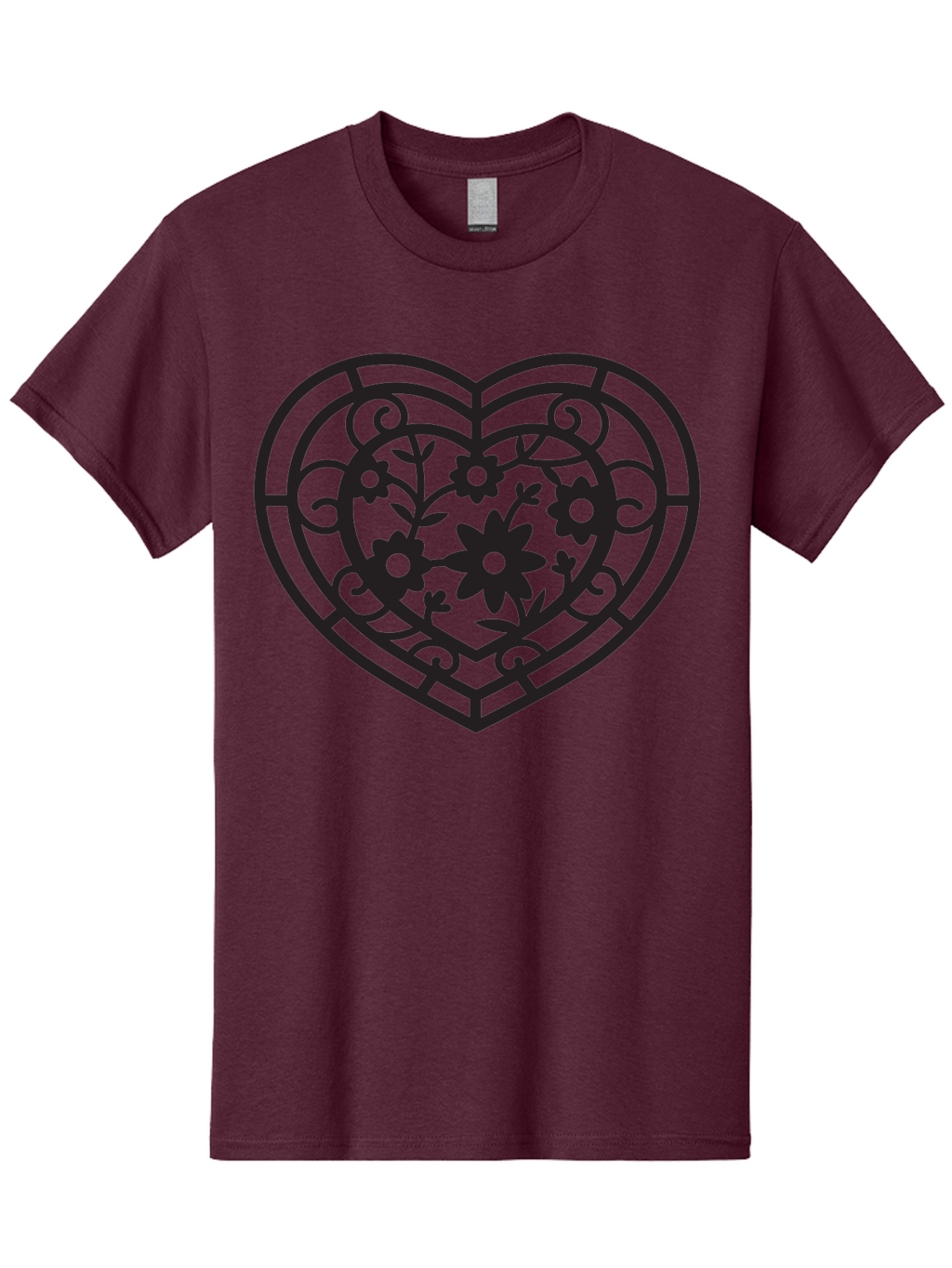 Heart Men'S Graphic Tee, 100% Cotton, Comfortable Casual Summer Wear, Machine Washable, Heart Shape, Floral Patterns, Black Outline, Ornate Details, Vintage Style, Love Symbol, Floral Motifs, Decorative Art Aab288