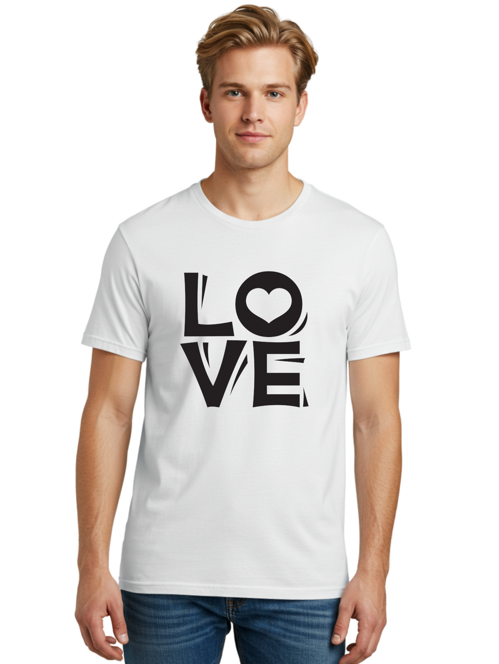 Love-1 Men'S Graphic Tee, 100% Cotton, Comfortable Casual Summer Wear, Machine Washable, Love Typography, Heart Symbol, Black Lettering, Bold Font, Quirky Design, Love Message, Abstract Art, Modern Style Aab289