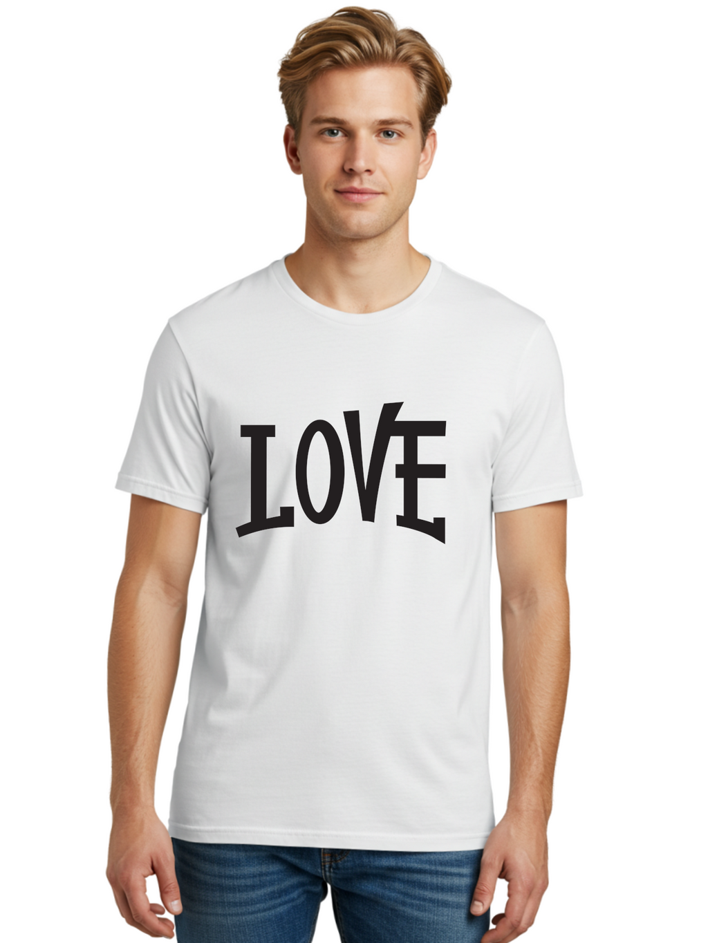 Love-2 Men'S Graphic Tee, 100% Cotton, Comfortable Casual Summer Wear, Machine Washable, Love Typography, Black Font, Bold Letters, Emotional Words, Heartfelt Expression, Love Quote, Typographic Art Aab290