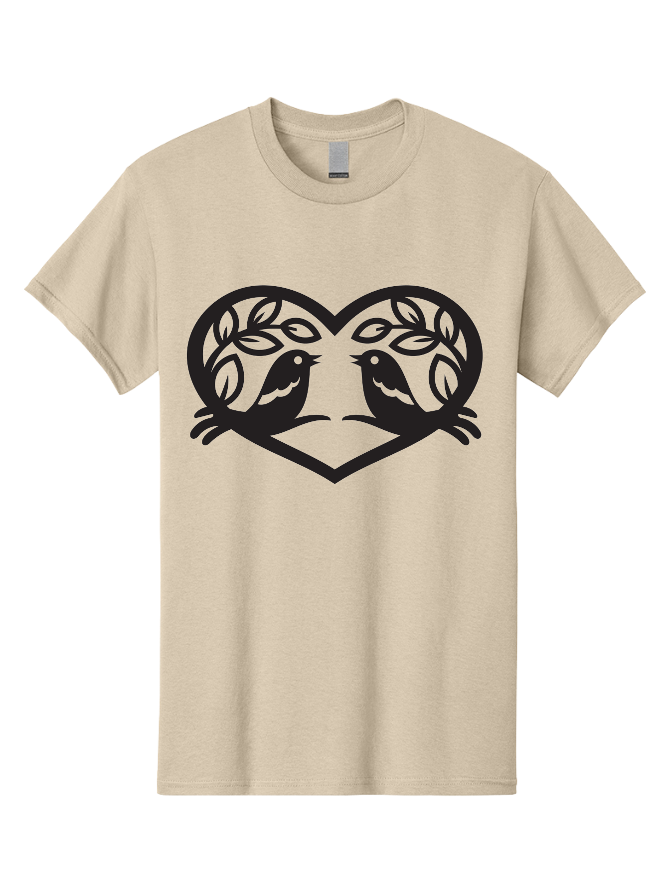 Love-Birds-Heart Men'S Graphic Tee, 100% Cotton, Comfortable Casual Summer Wear, Machine Washable, Love Birds, Heart Shape, Leafy Branches, Couple Birds, Tender Moment, Symbol Of Love, Peaceful Scene, Nature-Inspired Art Aab292