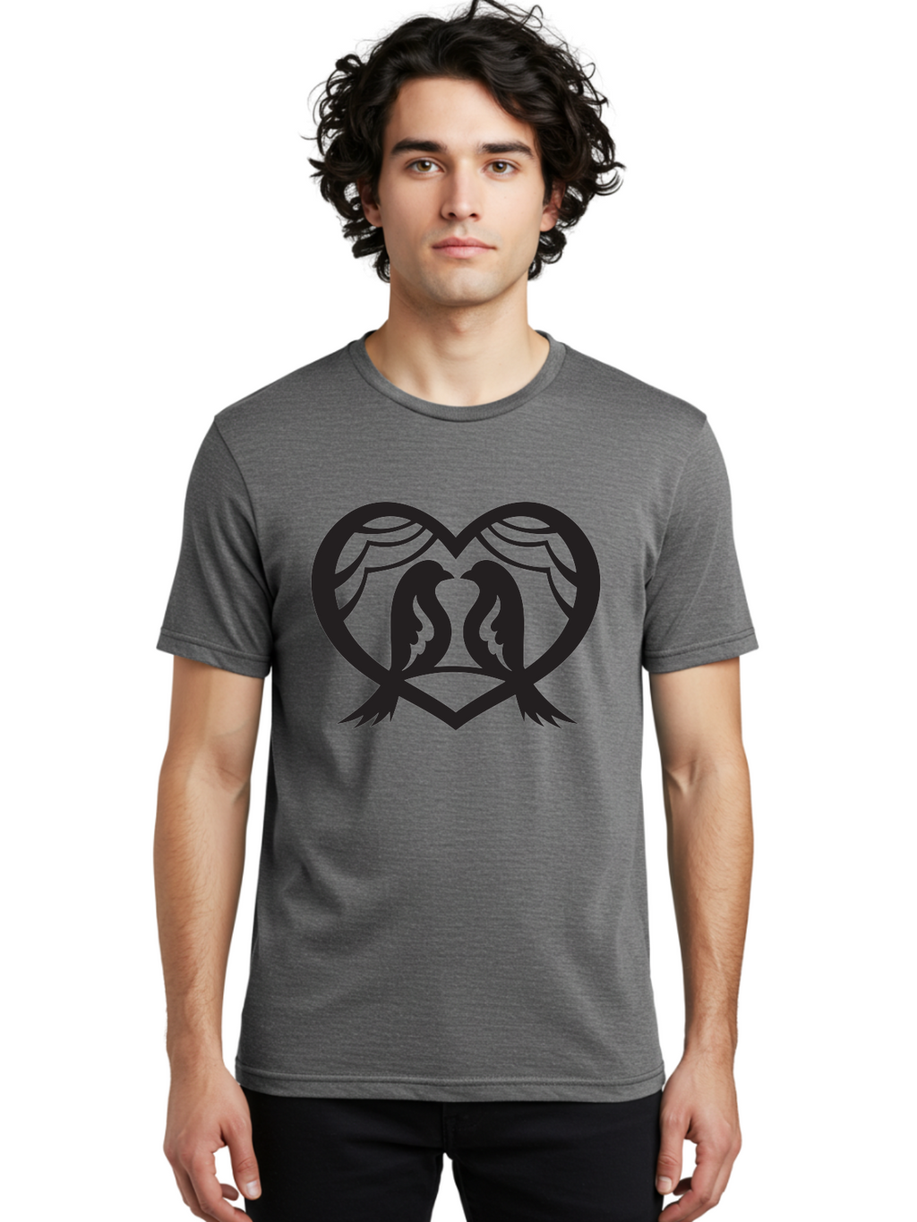 Love-Birds Men'S Graphic Tee, 100% Cotton, Comfortable Casual Summer Wear, Machine Washable, Two Doves, Doves Kissing, Heart Shape, Symbol Of Love, Peaceful Doves, Love Birds, Heart Symbol, Gentle Creatures, Symbolic Art, Dove Hearts Aab293