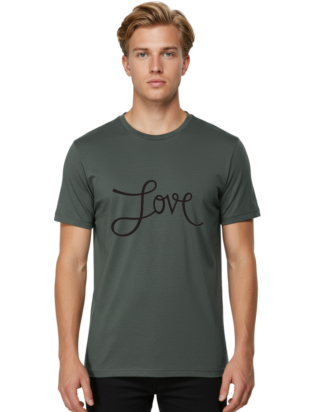 Love Men'S Graphic Tee, 100% Cotton, Comfortable Casual Summer Wear, Machine Washable, Love Typography, Cursive Font, Black Text, Romantic Quote, Affectionate Message, Heartwarming Phrase, Elegant Script Aab294