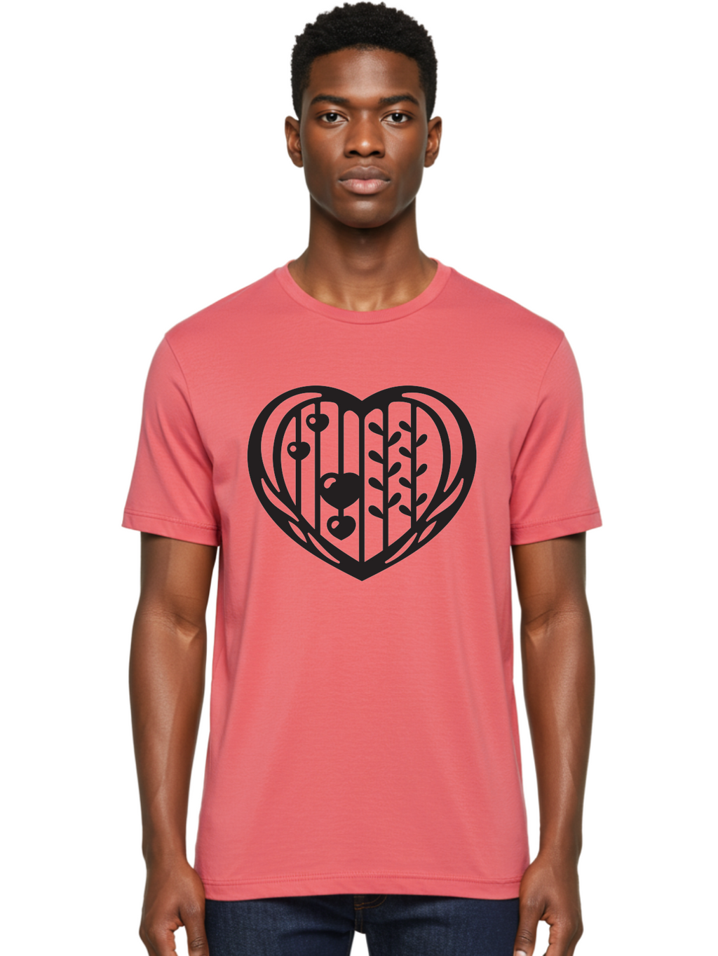 Mobile-Cage-Heart Men'S Graphic Tee, 100% Cotton, Comfortable Casual Summer Wear, Machine Washable, Heart-Shaped Cage, Bird Trapped, Love Symbol, Restricted Freedom, Emotional Confinement, Symbol Of Love, Heart, Birdcage Aab295