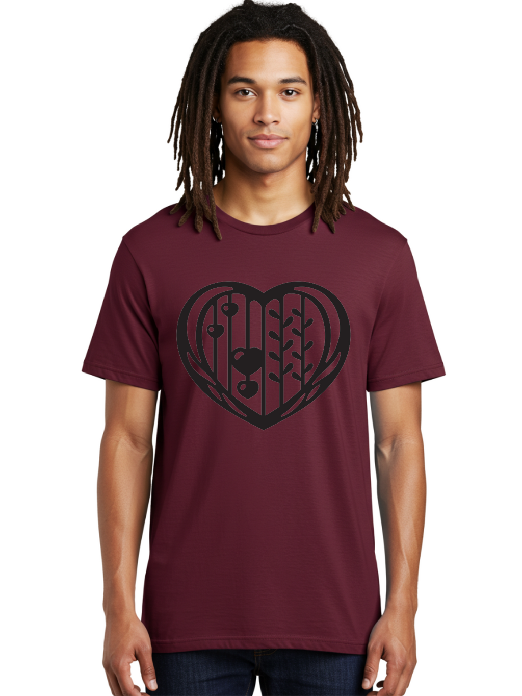Mobile-Cage-Heart Men'S Graphic Tee, 100% Cotton, Comfortable Casual Summer Wear, Machine Washable, Heart-Shaped Cage, Bird Trapped, Love Symbol, Restricted Freedom, Emotional Confinement, Symbol Of Love, Heart, Birdcage Aab295