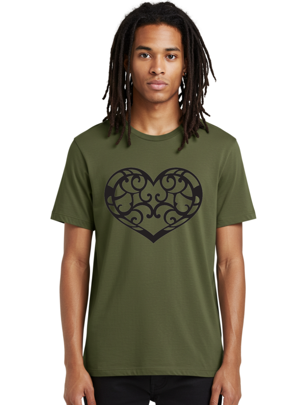 Ornate-Heart Men'S Graphic Tee, 100% Cotton, Comfortable Casual Summer Wear, Machine Washable, Ornate Heart Design, Swirling Patterns, Intricate Details, Symbolic Love, Decorative Art, Valentines Day Theme, Filigree Heart Aab296