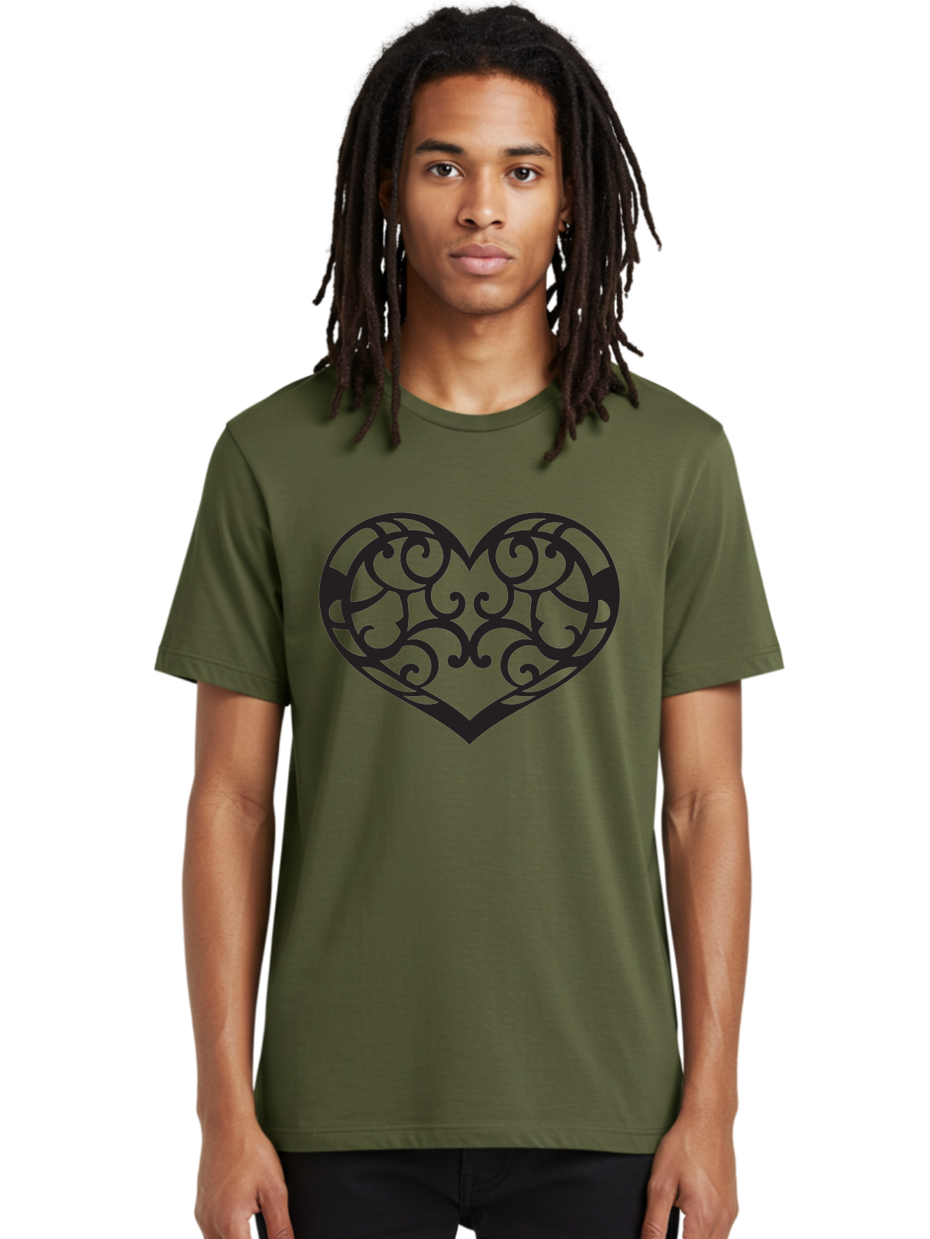 Ornate-Heart Men'S Graphic Tee, 100% Cotton, Comfortable Casual Summer Wear, Machine Washable, Ornate Heart Design, Swirling Patterns, Intricate Details, Symbolic Love, Decorative Art, Valentines Day Theme, Filigree Heart Aab296