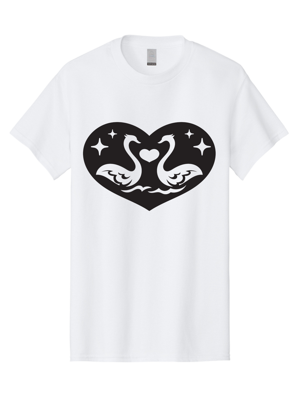 Swans-And-Heart Men'S Graphic Tee, 100% Cotton, Comfortable Casual Summer Wear, Machine Washable, Two Swans Forming A Heart Shape, Love Symbol, Swan Illustration, Heart-Shaped Graphic, Romantic Emblem, Starry Design, Whimsical Art, Love Art, Aab298