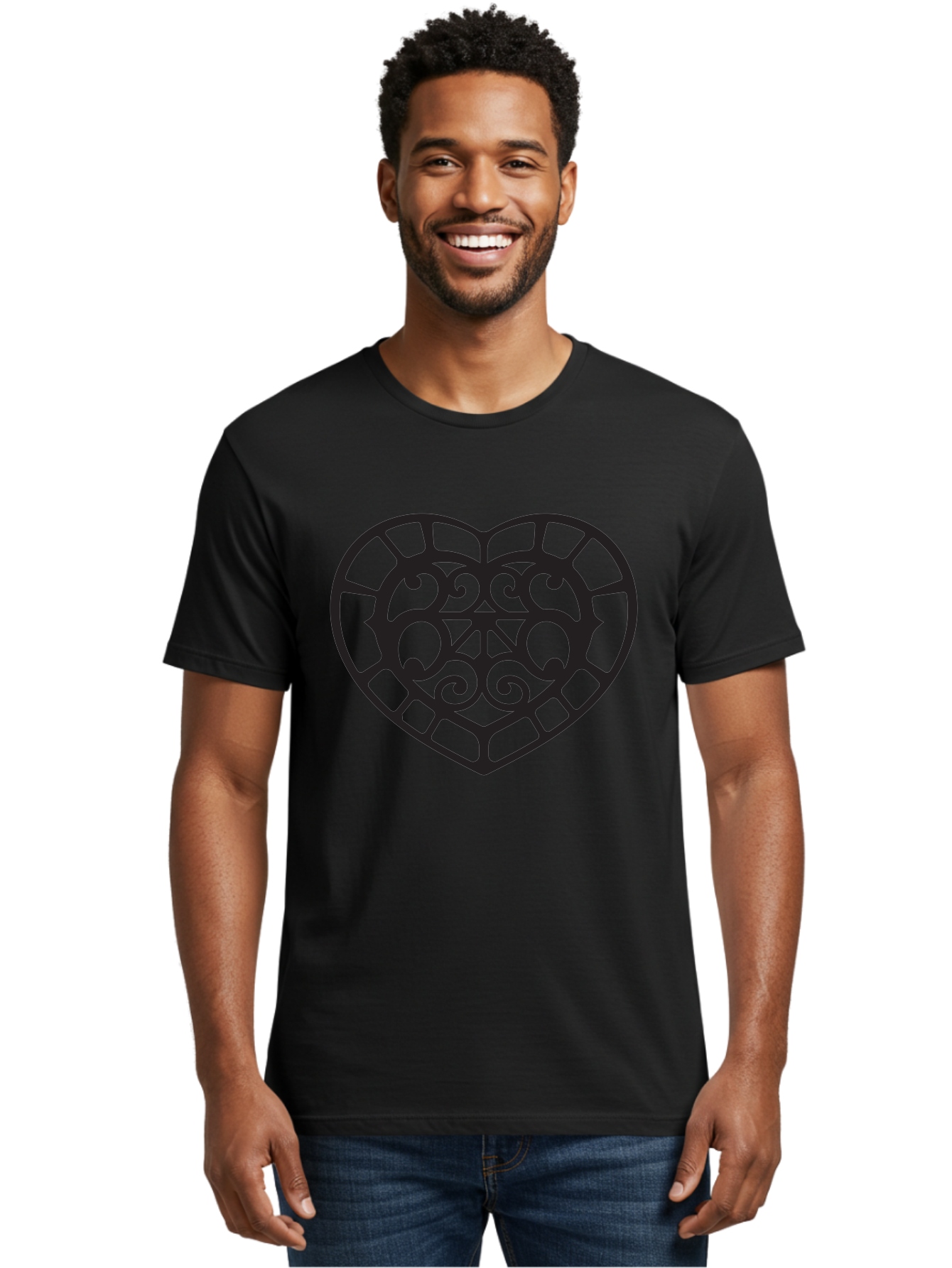 Tricolor-Heart Men'S Graphic Tee, 100% Cotton, Comfortable Casual Summer Wear, Machine Washable, Stained Glass Heart, Decorative Heart, Intricate Design, Swirling Patterns, Heart Shape, Love Symbol, Ornate Details, Glass Art, Heart Icon Aab301