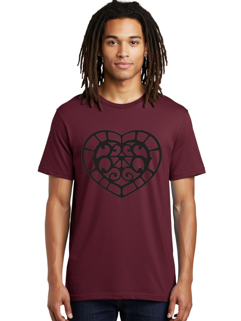 Tricolor-Heart Men'S Graphic Tee, 100% Cotton, Comfortable Casual Summer Wear, Machine Washable, Stained Glass Heart, Decorative Heart, Intricate Design, Swirling Patterns, Heart Shape, Love Symbol, Ornate Details, Glass Art, Heart Icon Aab301