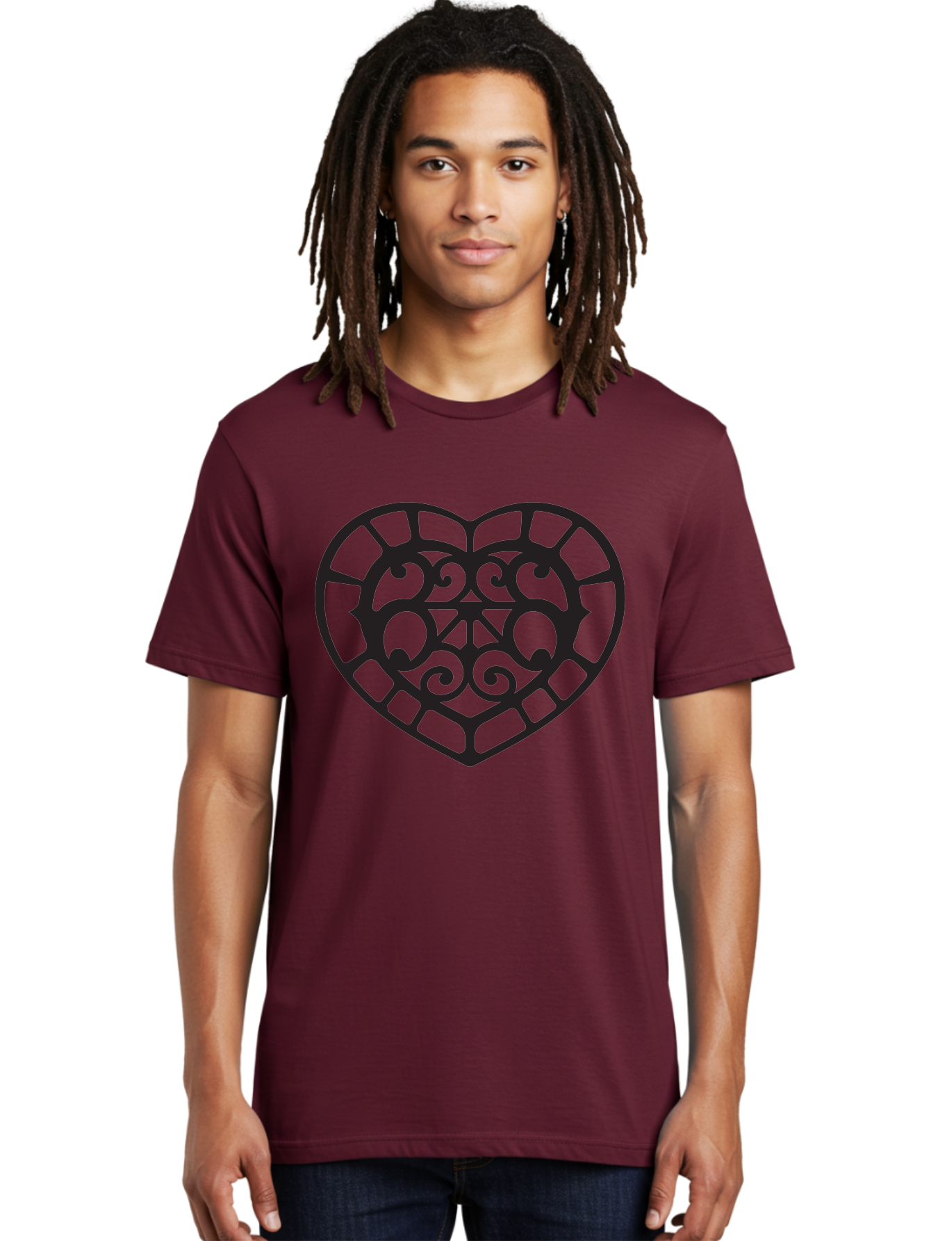 Tricolor-Heart Men'S Graphic Tee, 100% Cotton, Comfortable Casual Summer Wear, Machine Washable, Stained Glass Heart, Decorative Heart, Intricate Design, Swirling Patterns, Heart Shape, Love Symbol, Ornate Details, Glass Art, Heart Icon Aab301