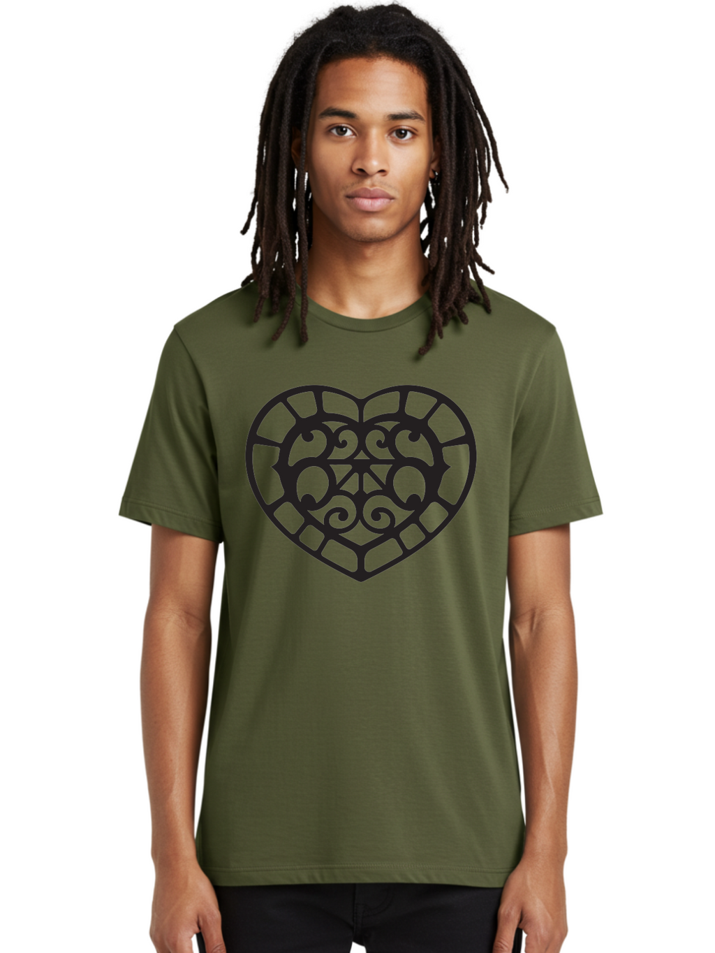 Tricolor-Heart Men'S Graphic Tee, 100% Cotton, Comfortable Casual Summer Wear, Machine Washable, Stained Glass Heart, Decorative Heart, Intricate Design, Swirling Patterns, Heart Shape, Love Symbol, Ornate Details, Glass Art, Heart Icon Aab301