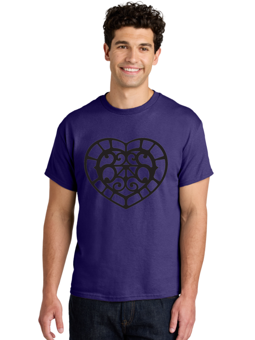 Tricolor-Heart Men'S Graphic Tee, 100% Cotton, Comfortable Casual Summer Wear, Machine Washable, Stained Glass Heart, Decorative Heart, Intricate Design, Swirling Patterns, Heart Shape, Love Symbol, Ornate Details, Glass Art, Heart Icon Aab301