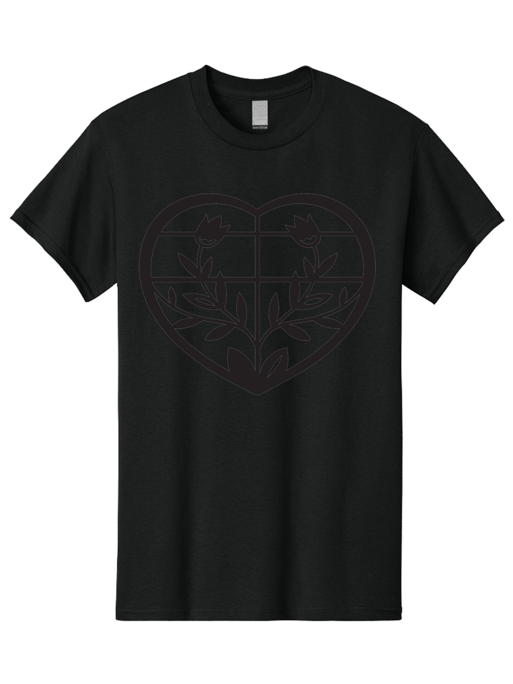 Tulips-Heart Men'S Graphic Tee, 100% Cotton, Comfortable Casual Summer Wear, Machine Washable, Heart Shape, Tulip Flowers, Leafy Stems, Floral Design, Love Symbol, Minimalist Art, Simple Graphics, Grid Pattern, Black Silhouette Aab302