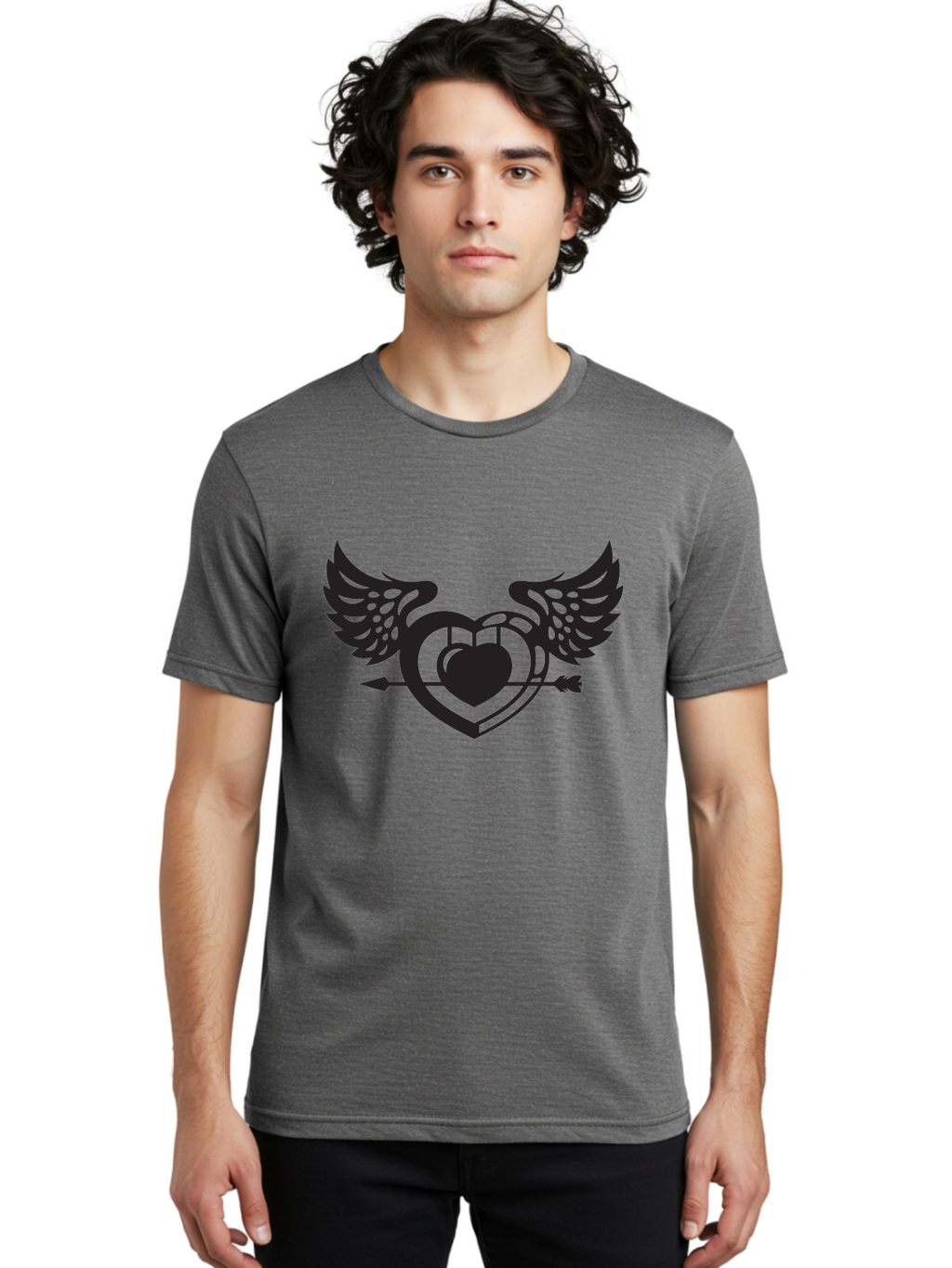 Winged-Heart Men'S Graphic Tee, 100% Cotton, Comfortable Casual Summer Wear, Machine Washable, Heart With Wings, Arrow Through Heart, Love Symbol, Cupid Inspiration, Heart Design, Winged Heart, Love Art, Valentines Day Theme, Heart With Arrow Aab304