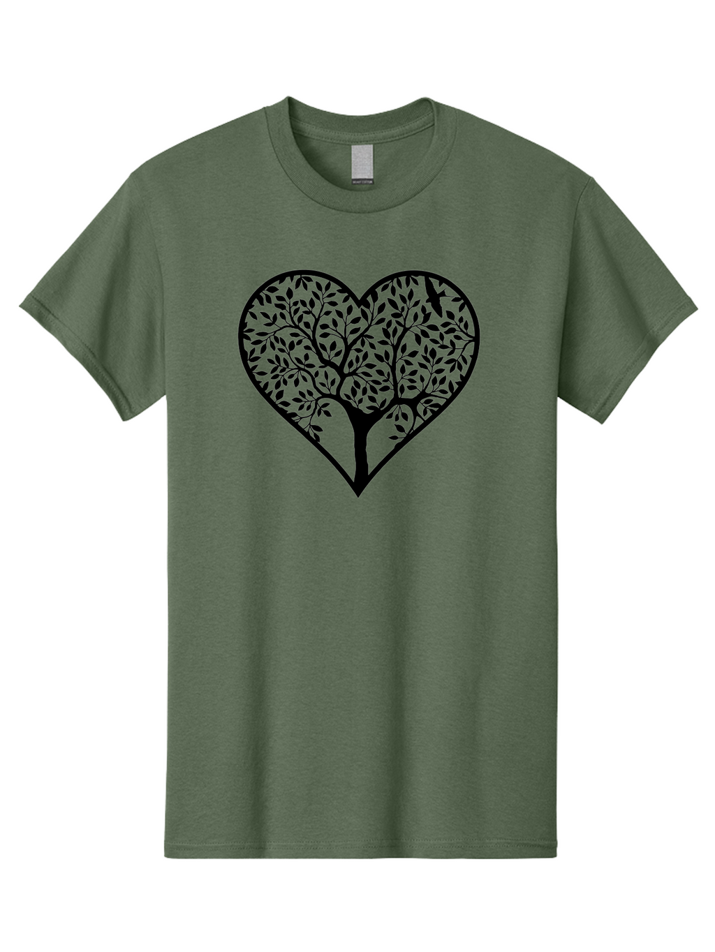 Tree-Of-Life-Heart-1 Men'S Graphic Tee, 100% Cotton, Comfortable Casual Summer Wear, Machine Washable, Tree In Heart Shape, Symbolic Representation, Love For Nature, Eco-Friendly, Black Silhouette Design, Leafy Branches, Valentines Day Theme, Aab306