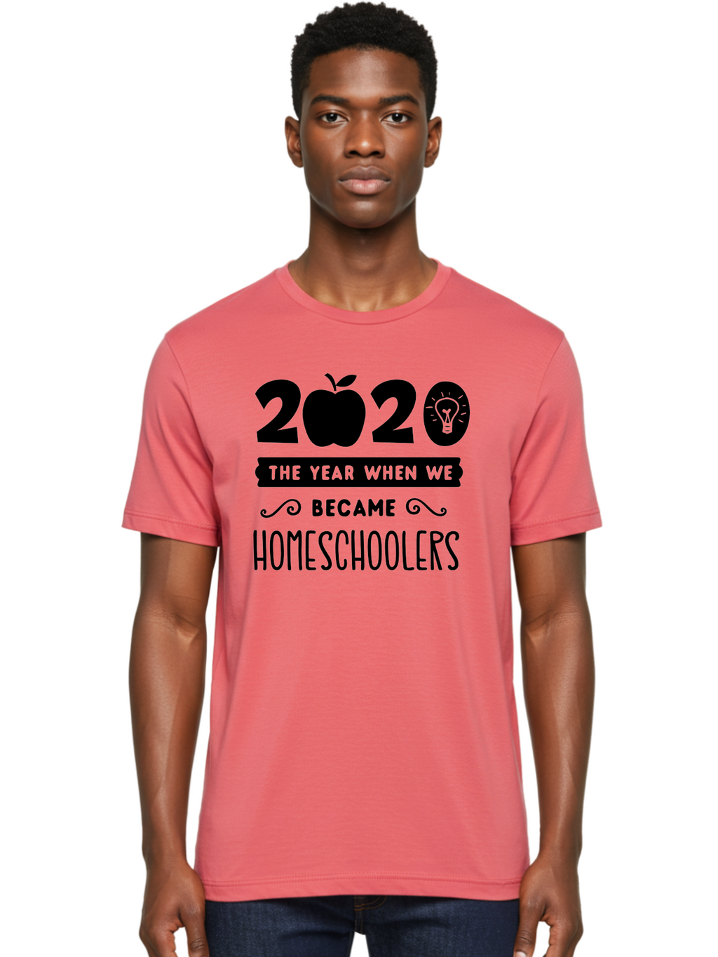 2020-The-Year-When-We-Became-Homeschoolers Men'S Graphic Tee, 100% Cotton, Comfortable Casual Summer Wear, Machine Washable, Homeschooling, Online Learning, Education, 2020, Homeschoolers, Apple, Lightbulb, School Year, Aab312