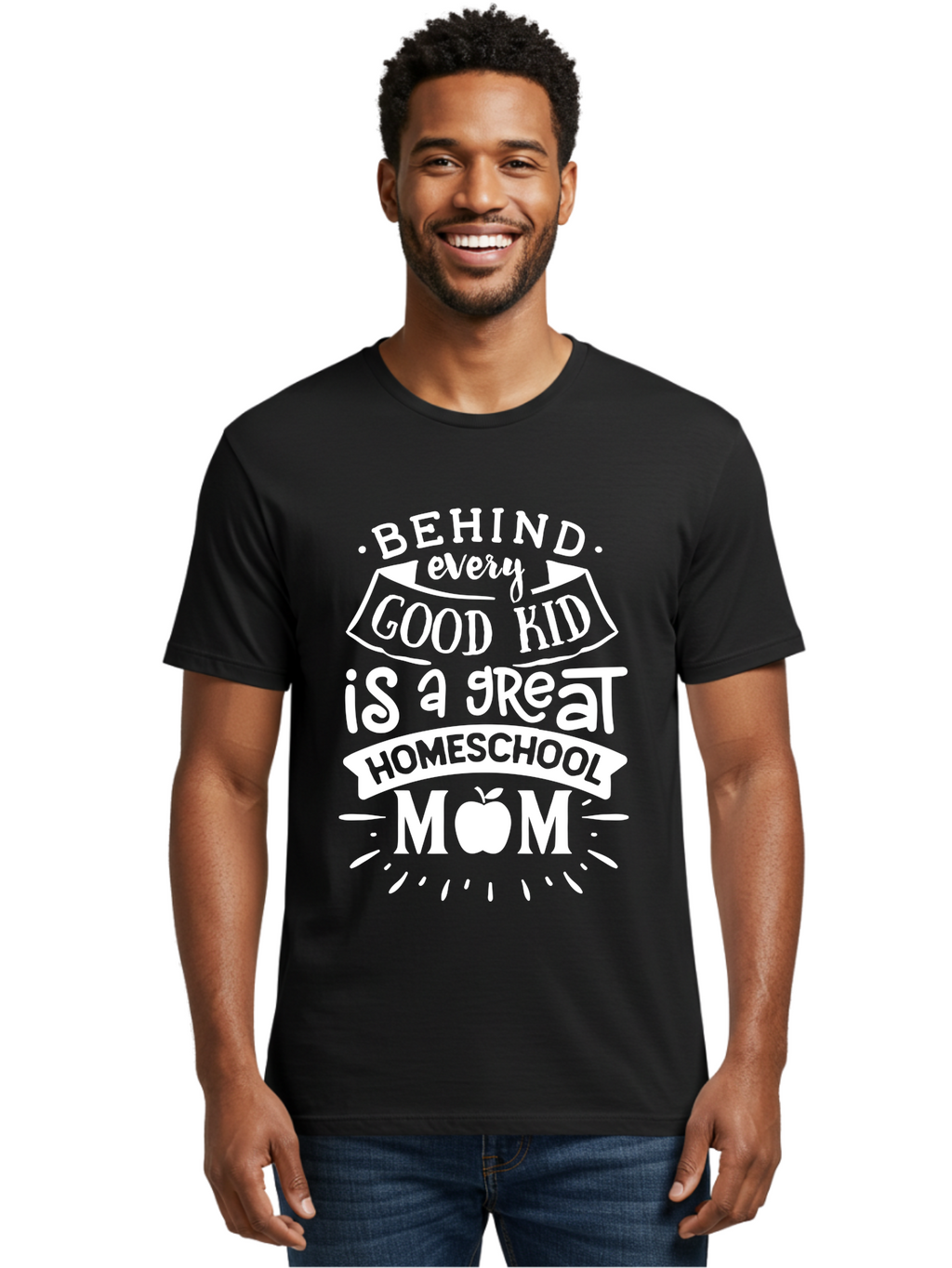 Behind-Every-Good-Kid-1 Men'S Graphic Tee, 100% Cotton, Comfortable Casual Summer Wear, Machine Washable, Homeschool Mom Appreciation, Proud Parent, Education Support, Homeschooling Journey, Dedicated Mother, Behind Every Good Kid Aab313