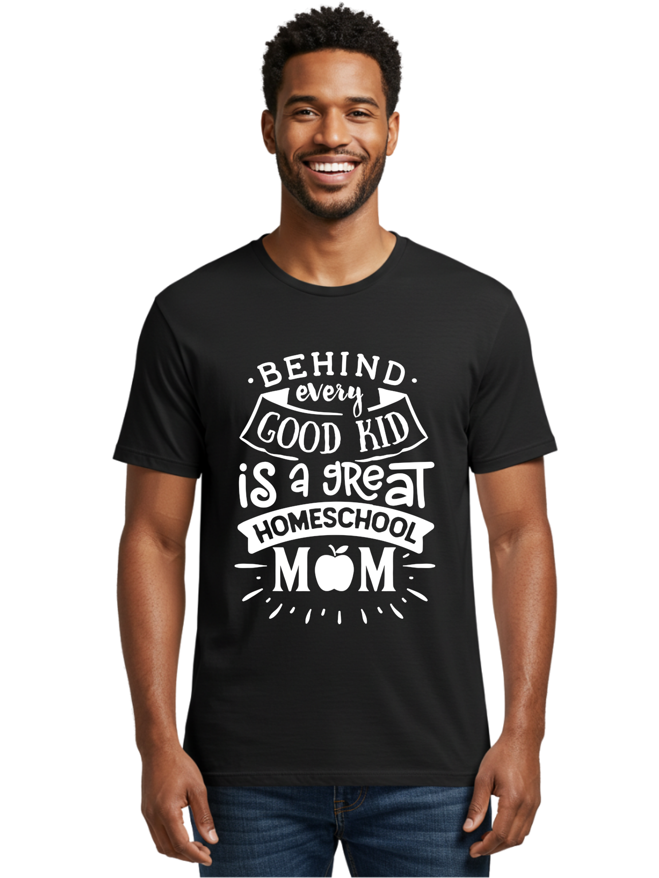 Behind-Every-Good-Kid-1 Men'S Graphic Tee, 100% Cotton, Comfortable Casual Summer Wear, Machine Washable, Homeschool Mom Appreciation, Proud Parent, Education Support, Homeschooling Journey, Dedicated Mother, Behind Every Good Kid Aab313