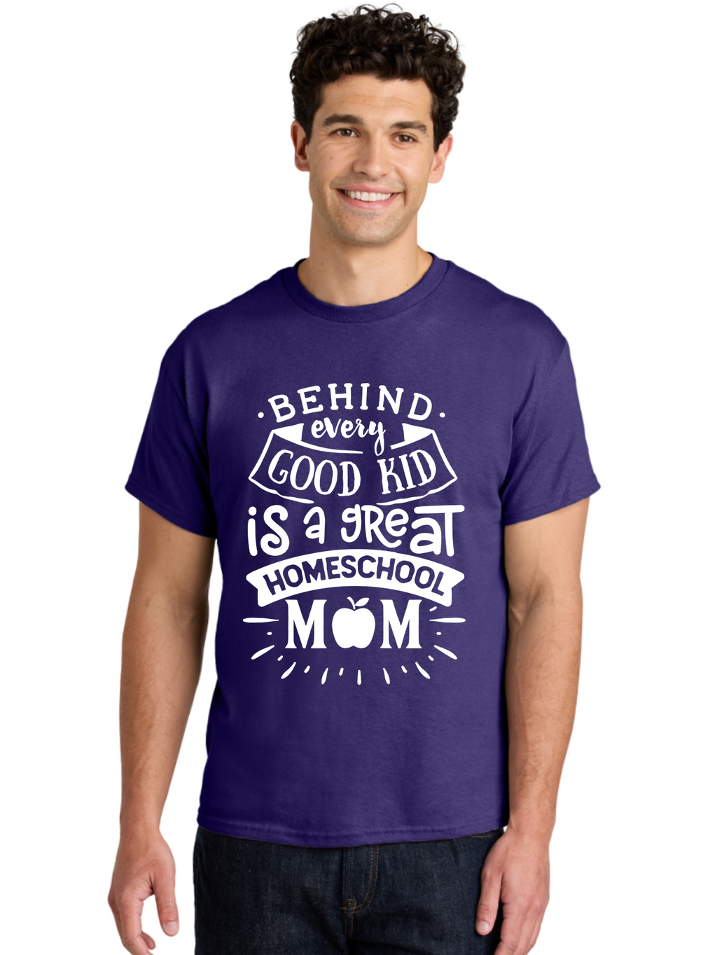Behind-Every-Good-Kid-1 Men'S Graphic Tee, 100% Cotton, Comfortable Casual Summer Wear, Machine Washable, Homeschool Mom Appreciation, Proud Parent, Education Support, Homeschooling Journey, Dedicated Mother, Behind Every Good Kid Aab313