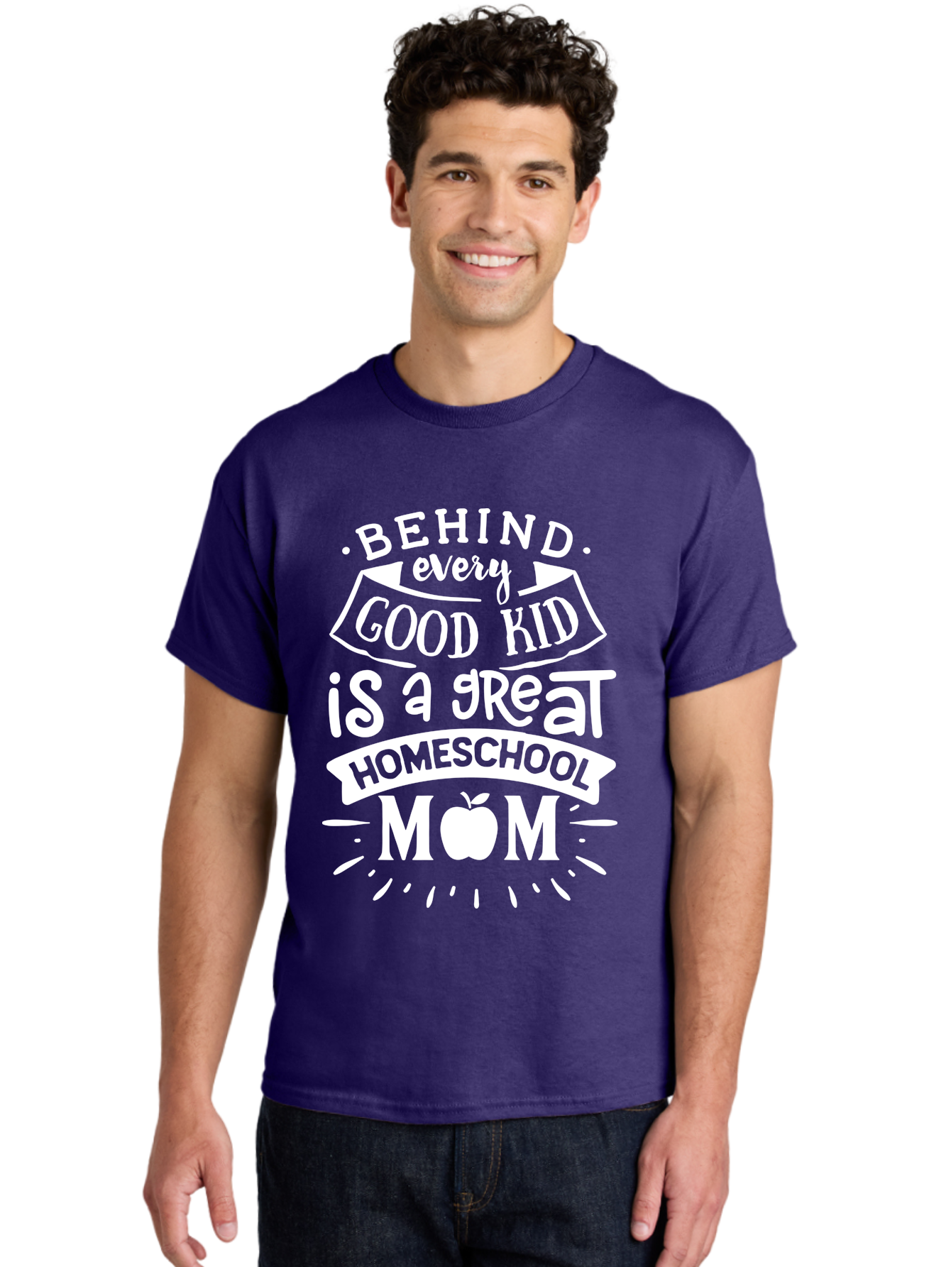 Behind-Every-Good-Kid-1 Men'S Graphic Tee, 100% Cotton, Comfortable Casual Summer Wear, Machine Washable, Homeschool Mom Appreciation, Proud Parent, Education Support, Homeschooling Journey, Dedicated Mother, Behind Every Good Kid Aab313