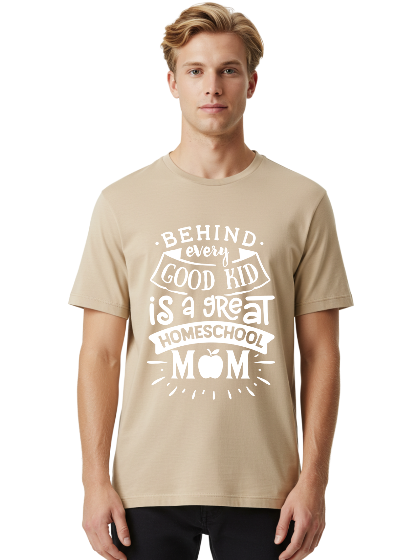 Behind-Every-Good-Kid-1 Men'S Graphic Tee, 100% Cotton, Comfortable Casual Summer Wear, Machine Washable, Homeschool Mom Appreciation, Proud Parent, Education Support, Homeschooling Journey, Dedicated Mother, Behind Every Good Kid Aab313