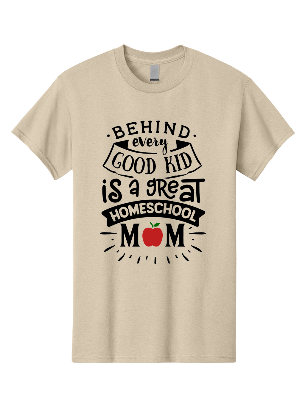 Behind-Every-Good-Kid-2 Men'S Graphic Tee, 100% Cotton, Comfortable Casual Summer Wear, Machine Washable, Homeschool Mom Appreciation, Proud Mom Quote, Homeschooling Inspiration, Motherhood Dedication, Apple Symbol, Educational Support, Aab314