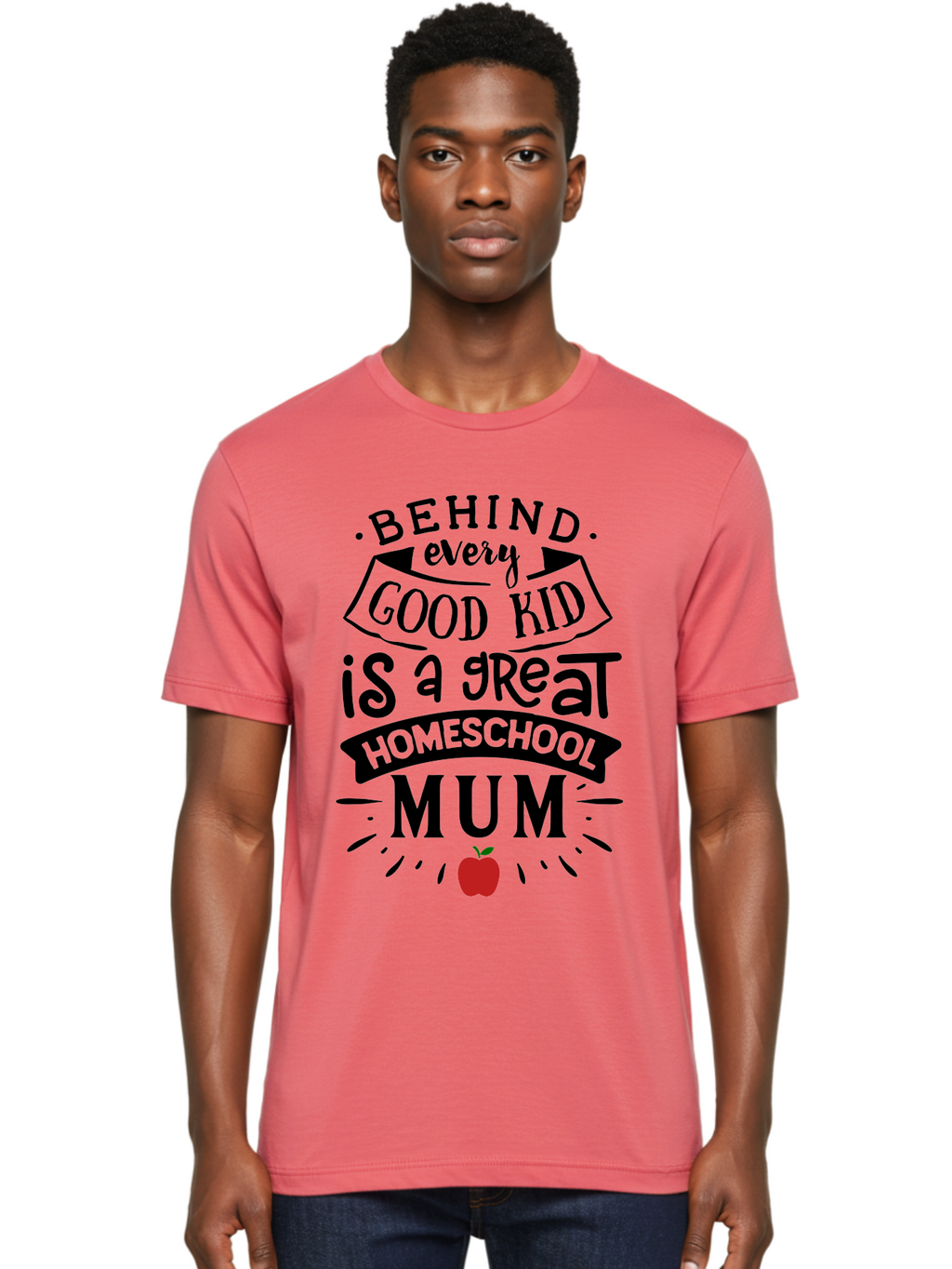 Behind-Every-Good-Kid-3 Men'S Graphic Tee, 100% Cotton, Comfortable Casual Summer Wear, Machine Washable, Homeschool Mum Appreciation, Proud Homeschool Parent, Supportive Mother, Homeschooling Journey, Behind Every Good Kid, Aab315