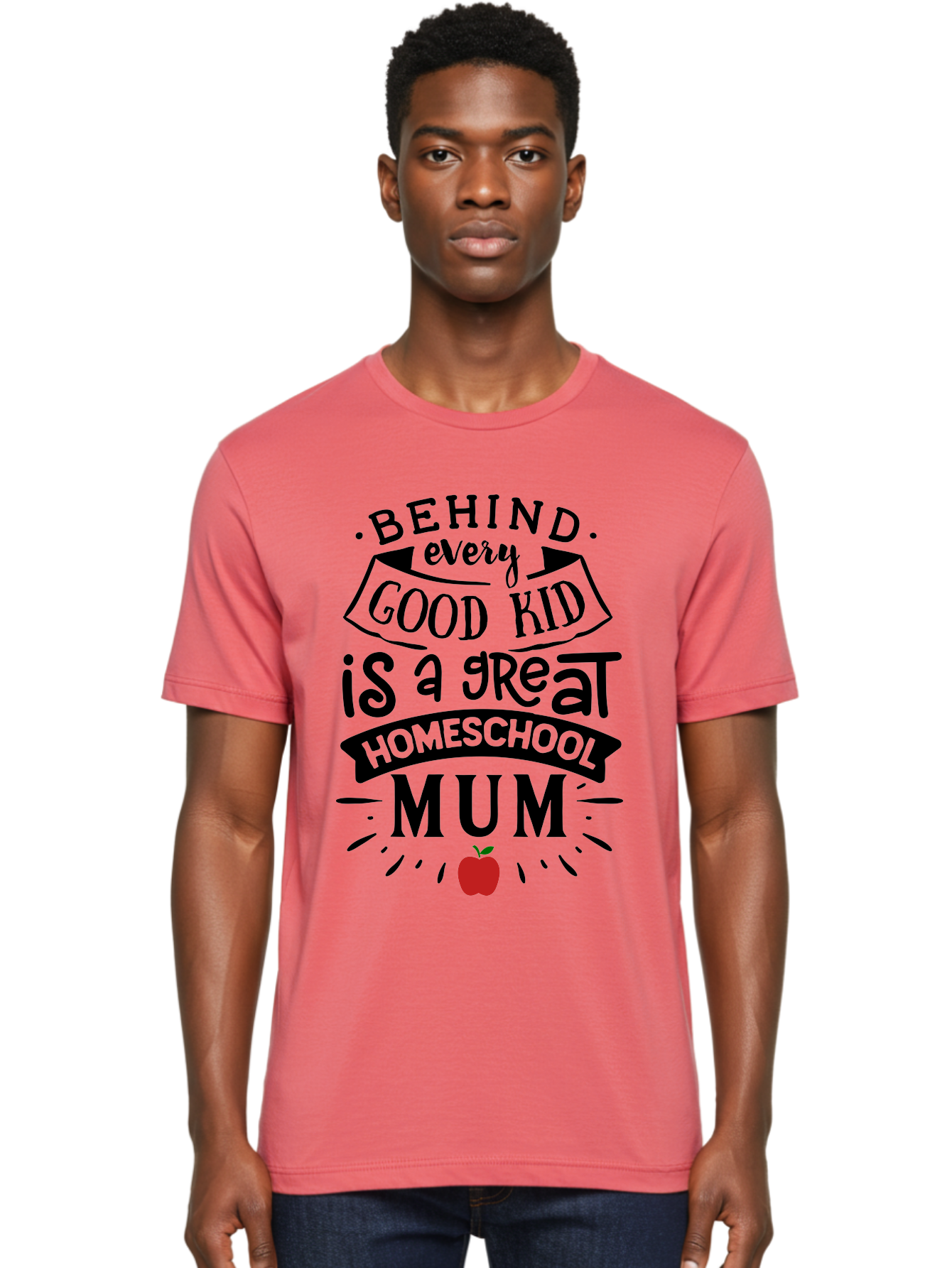 Behind-Every-Good-Kid-3 Men'S Graphic Tee, 100% Cotton, Comfortable Casual Summer Wear, Machine Washable, Homeschool Mum Appreciation, Proud Homeschool Parent, Supportive Mother, Homeschooling Journey, Behind Every Good Kid, Aab315