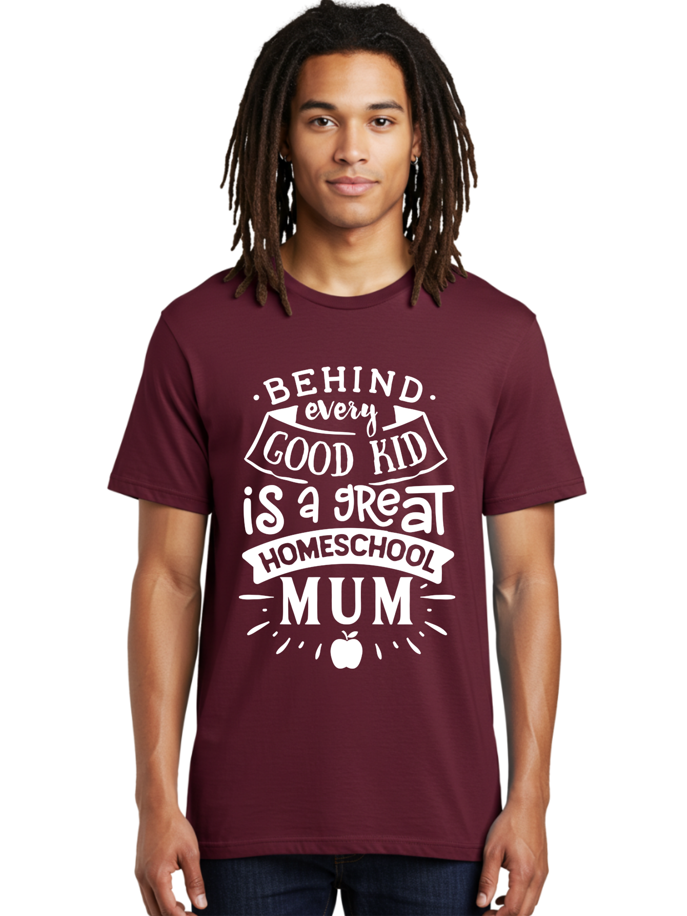 Behind-Every-Good-Kid-Is-A-Great-Homeschool-Mum-1 Men'S Graphic Tee, 100% Cotton, Comfortable Casual Summer Wear, Machine Washable, Homeschool Mum Appreciation, Parenting Quote, Educational Support, Motherhood Tribute, Aab316