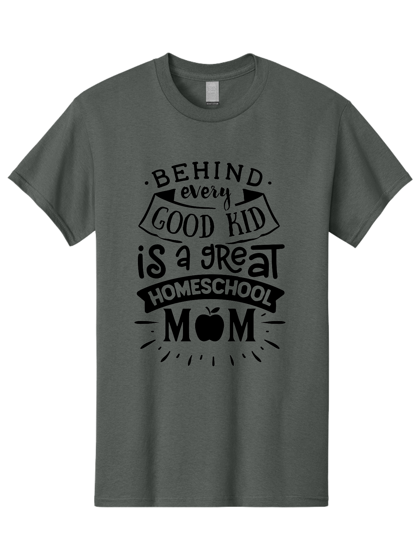 Behind-Every-Good-Kid Men'S Graphic Tee, 100% Cotton, Comfortable Casual Summer Wear, Machine Washable, Homeschool Mom Appreciation, Proud Homeschool Parent, Homeschooling Inspiration, Supportive Mom Quote, Apple Symbol Education Aab319