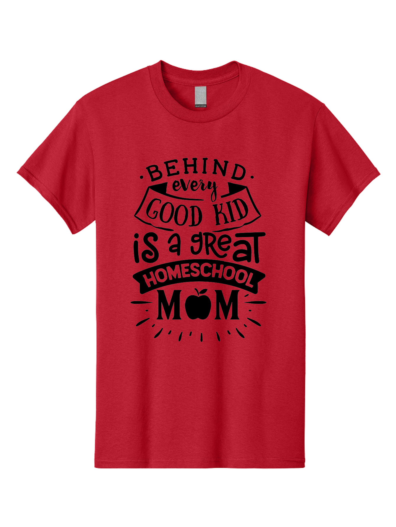 Behind-Every-Good-Kid Men'S Graphic Tee, 100% Cotton, Comfortable Casual Summer Wear, Machine Washable, Homeschool Mom Appreciation, Proud Homeschool Parent, Homeschooling Inspiration, Supportive Mom Quote, Apple Symbol Education Aab319