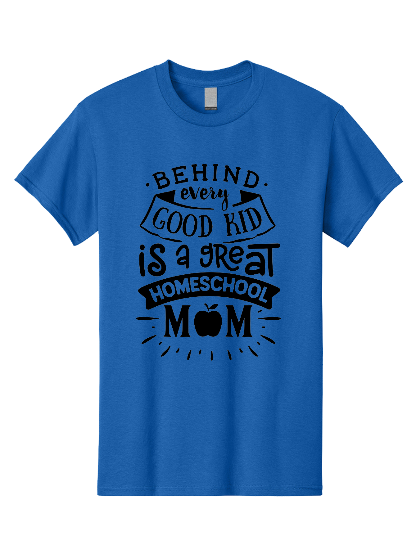 Behind-Every-Good-Kid Men'S Graphic Tee, 100% Cotton, Comfortable Casual Summer Wear, Machine Washable, Homeschool Mom Appreciation, Proud Homeschool Parent, Homeschooling Inspiration, Supportive Mom Quote, Apple Symbol Education Aab319